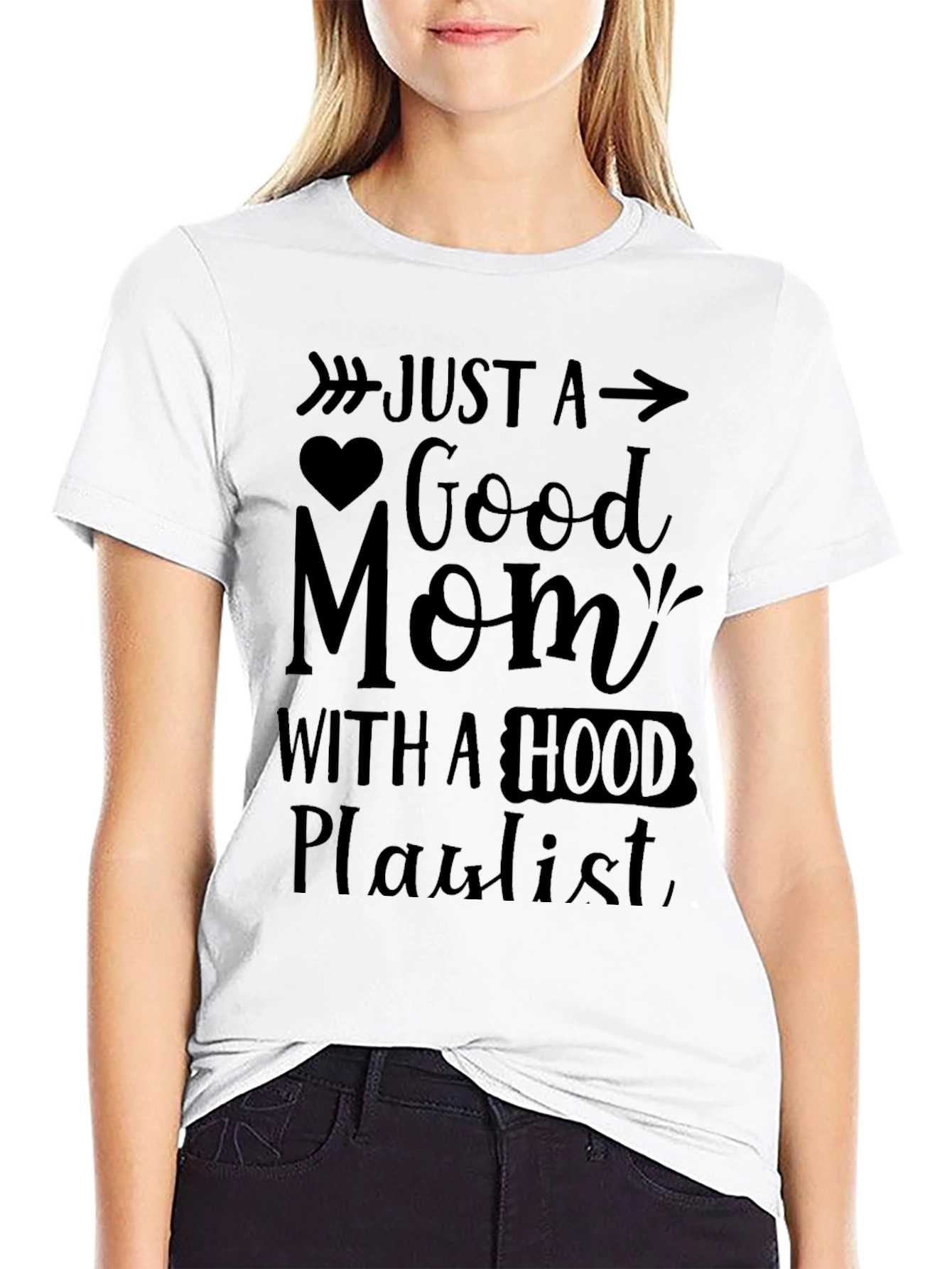 Black Good Mom with Hood Playlist Black T-Shirt view 9