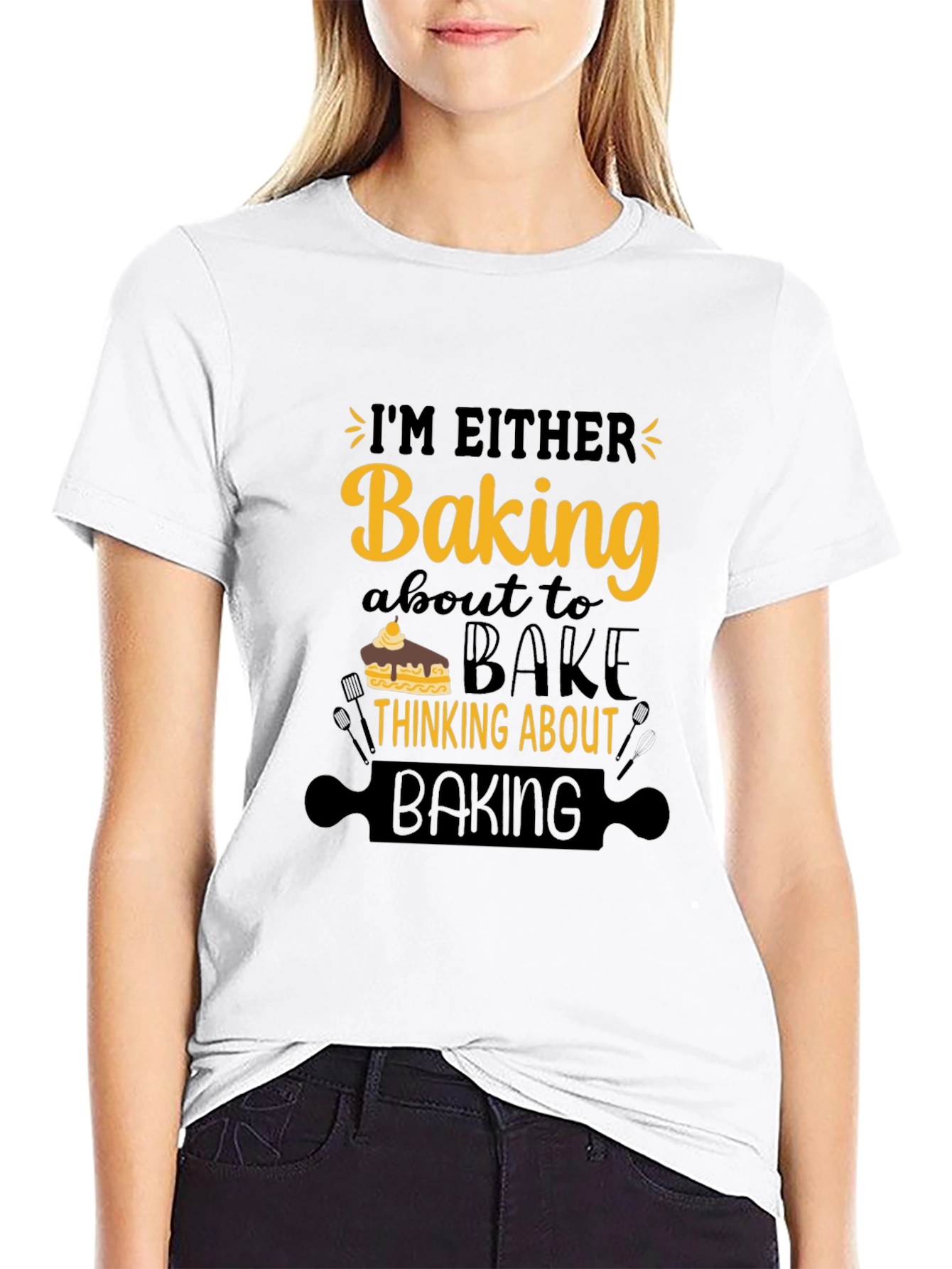 Black Baking Theme T-Shirt - I'm Either Baking Design view 9