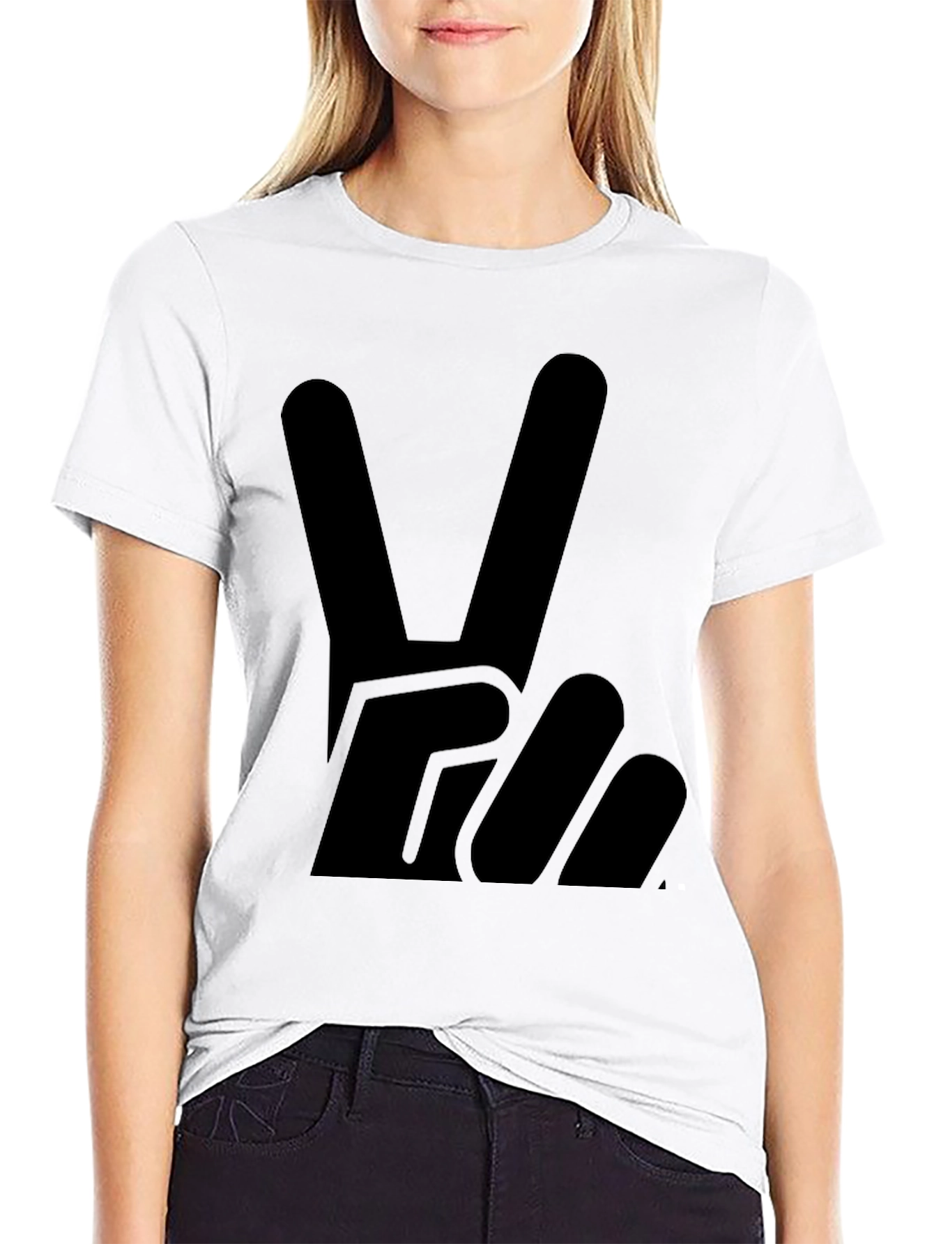 Black Peace Sign Graphic Tee - Solid Black Cotton T-Shirt view 9