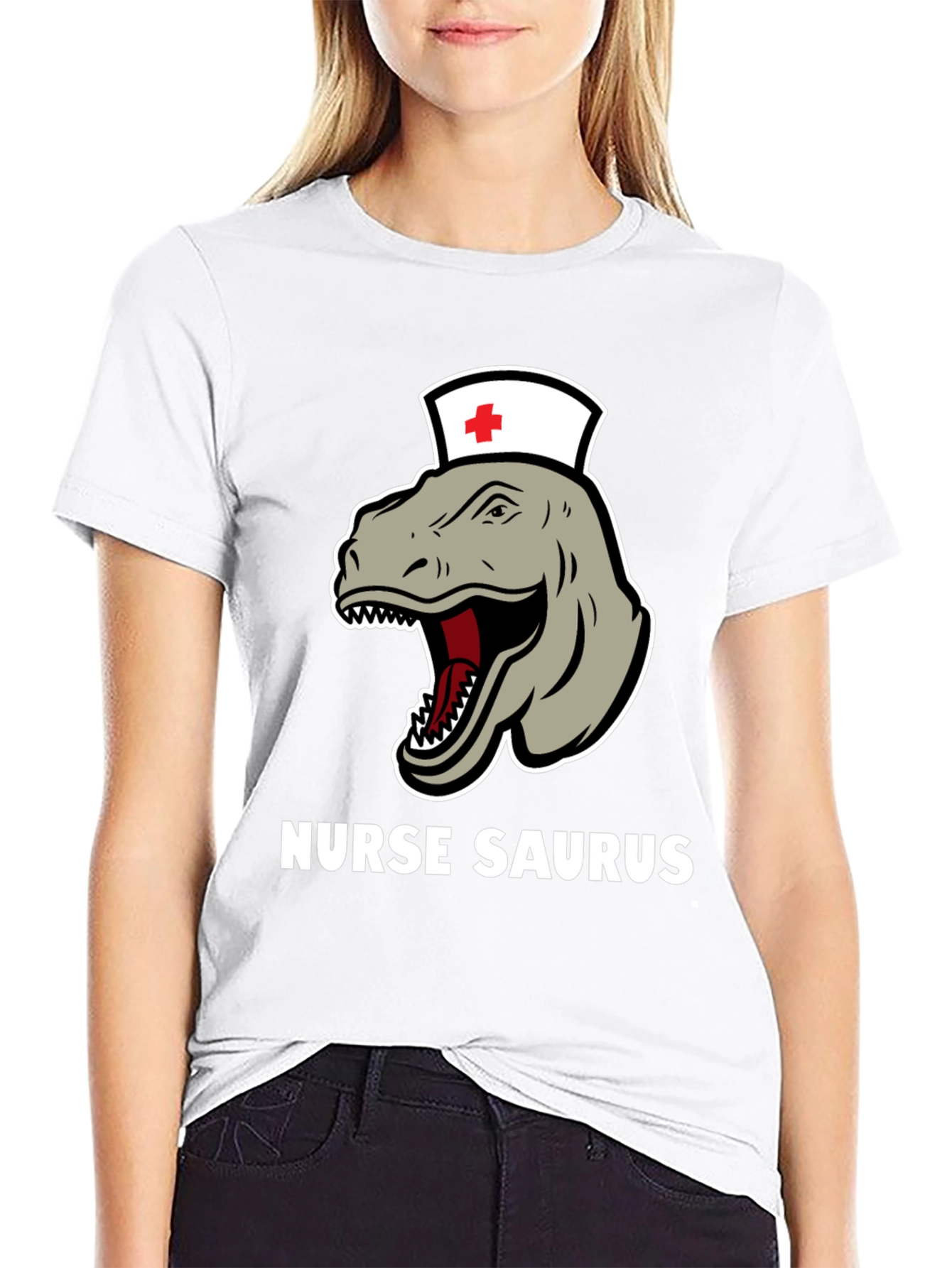 Black Nurse Saurus T-Shirt - Funny Dinosaur RN Tee view 9