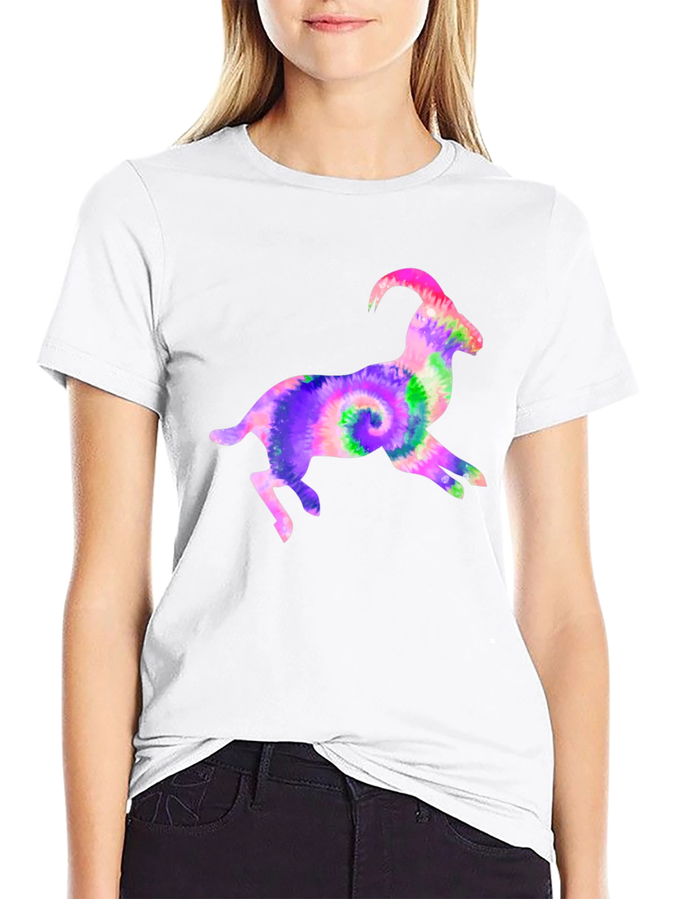 Black Tie-Dye Goat Graphic Tee - Fun Animal T-Shirt view 9