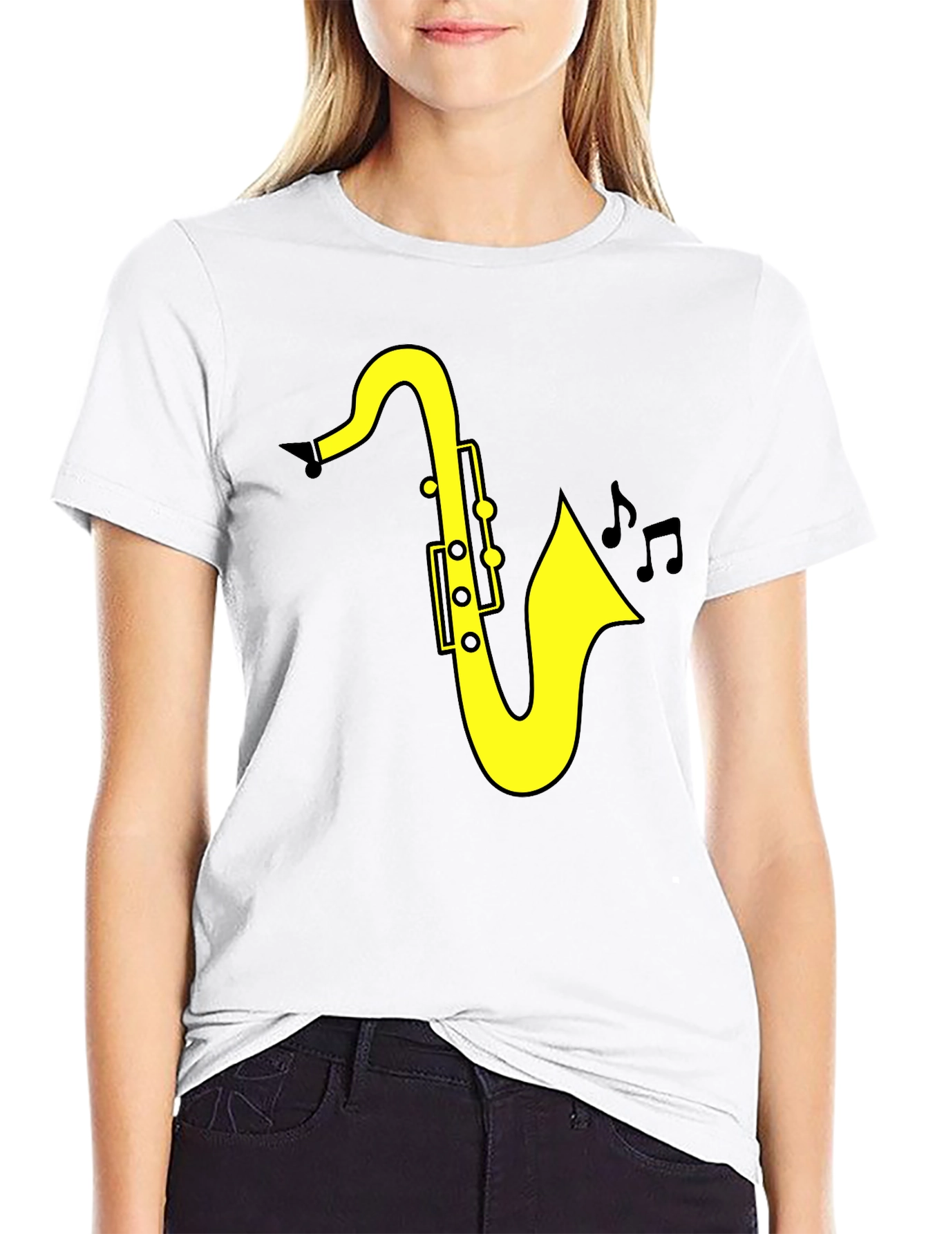 Black Saxophone Music T-Shirt - Black Cotton Tee for Musicians view 9