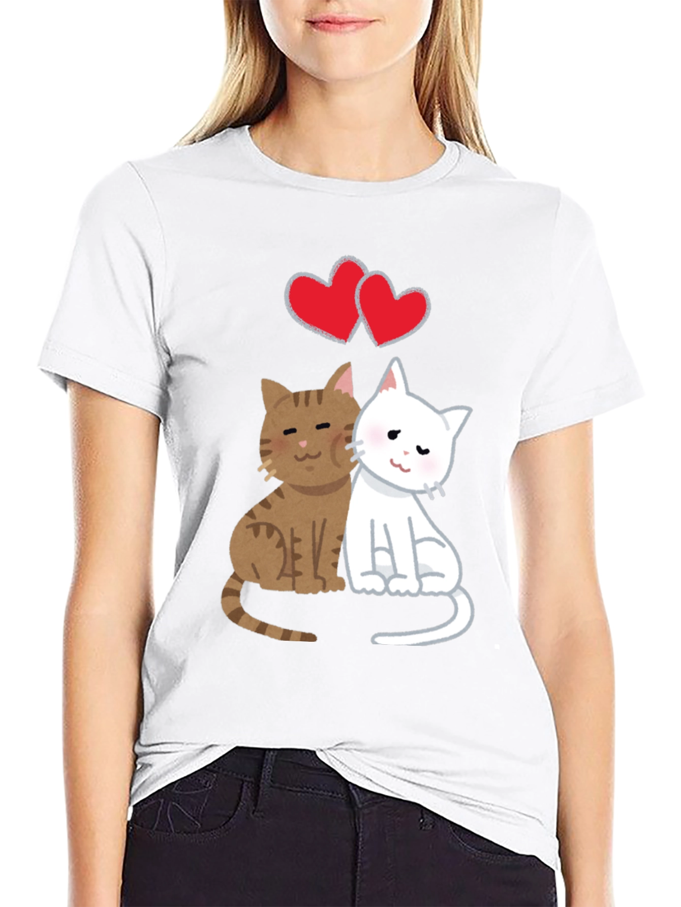 Black Cute Cats in Love T-Shirt view 9