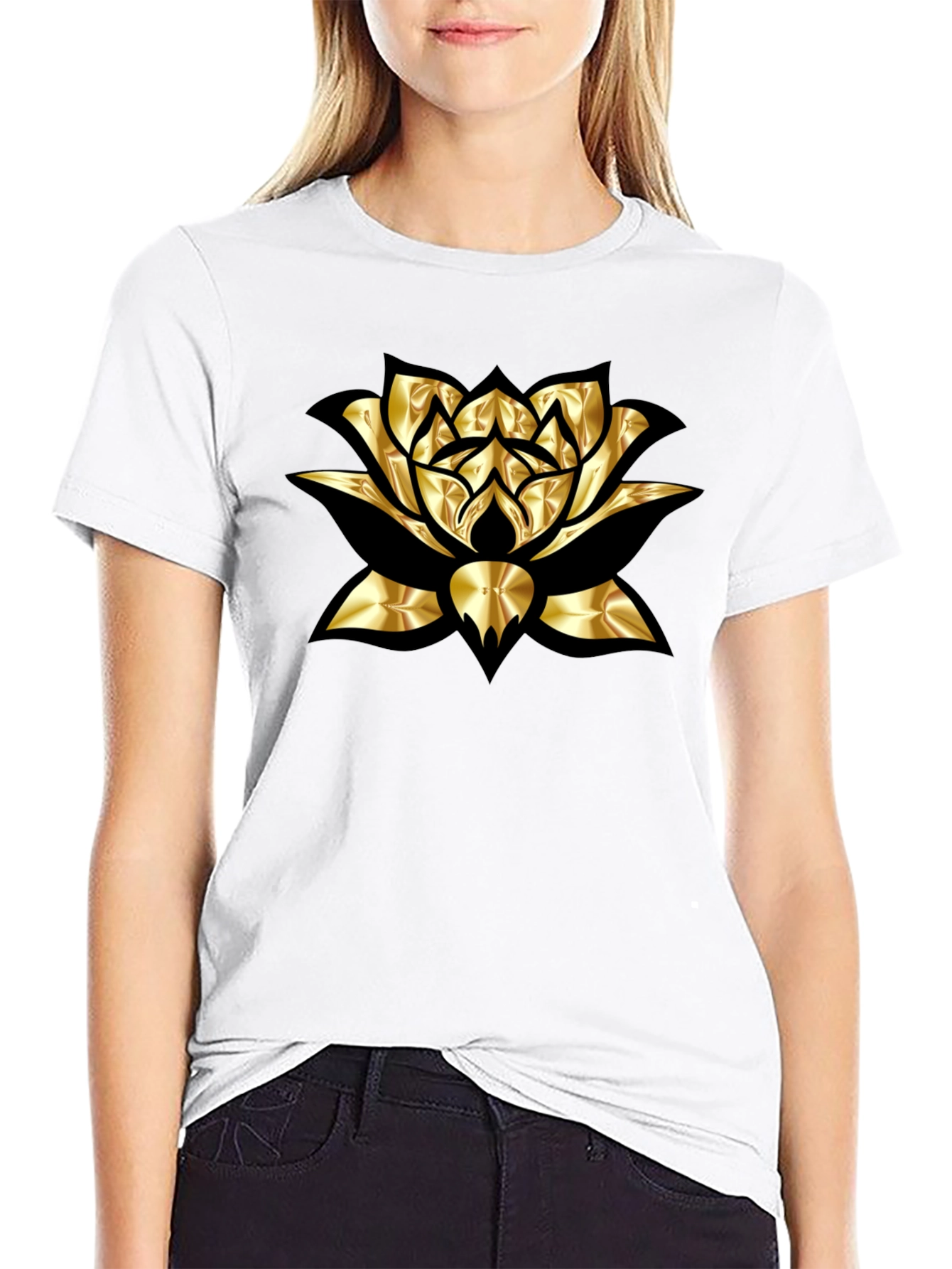 Black Golden Lotus Graphic Tee view 9