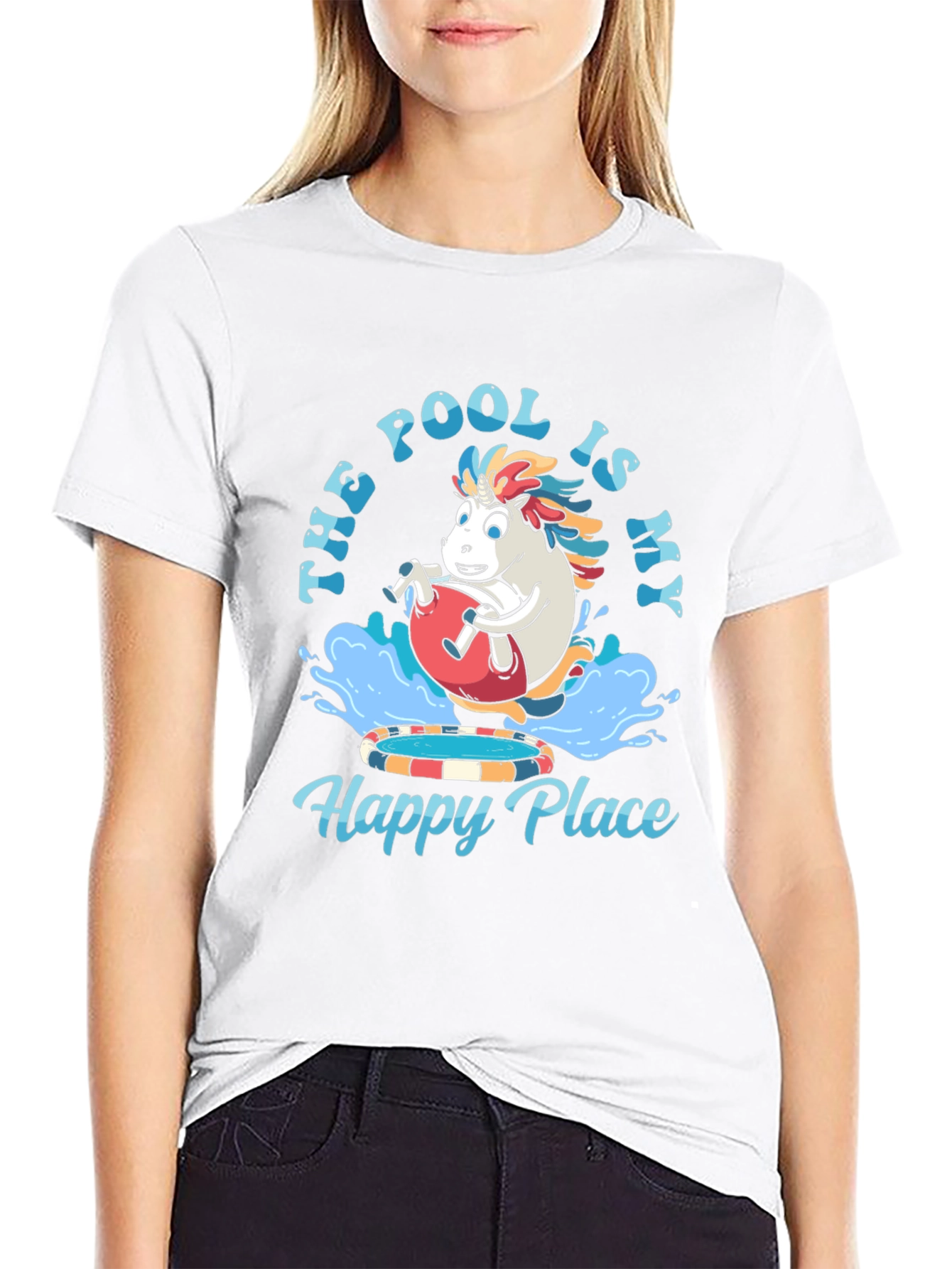 Black Pool Is My Happy Place T-Shirt - Fun Unicorn Design view 9