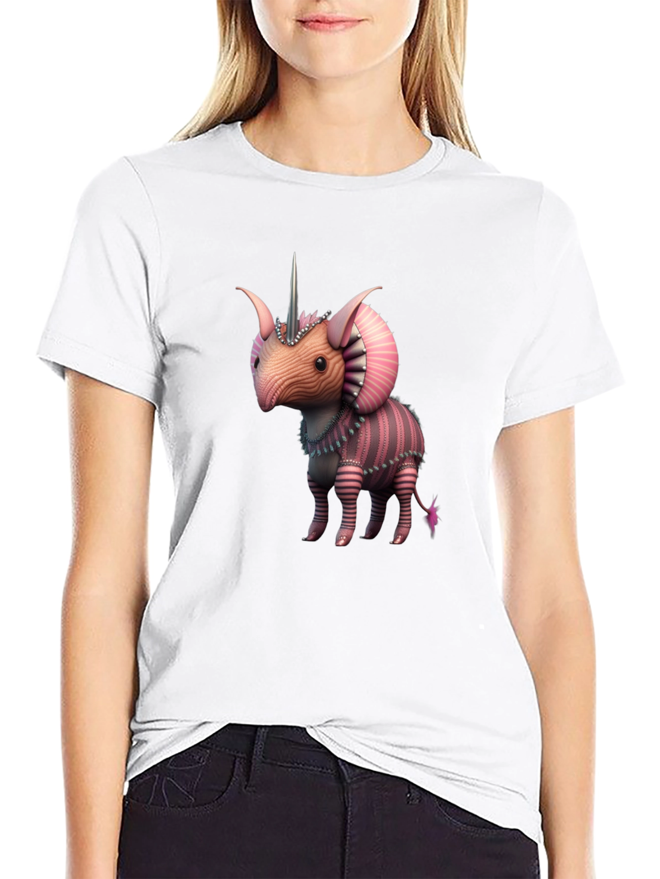 Black Unicorn Triceratops Creature T-Shirt view 9