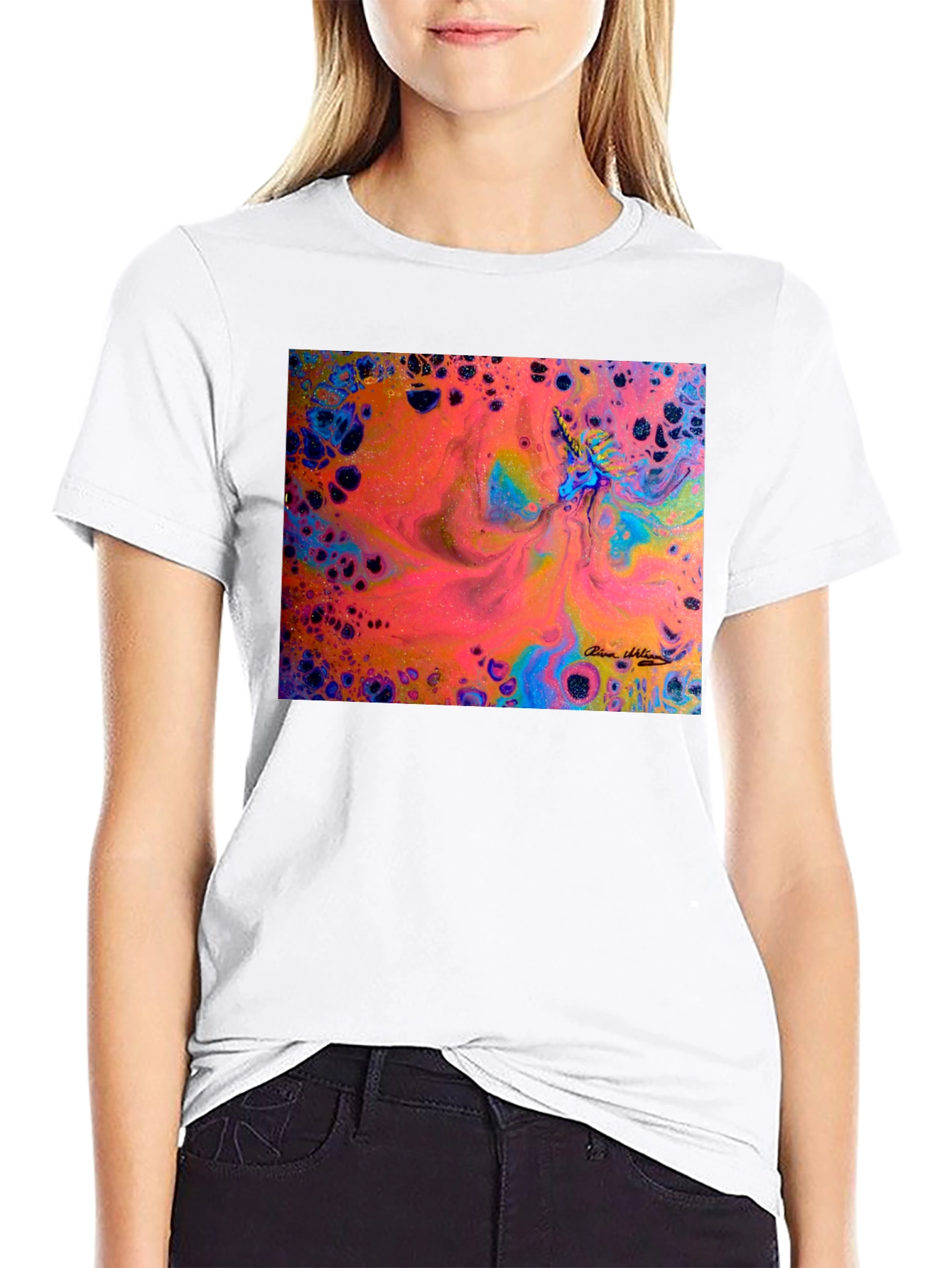 Black Abstract Fluid Art T-Shirt - Vivid Colors view 9