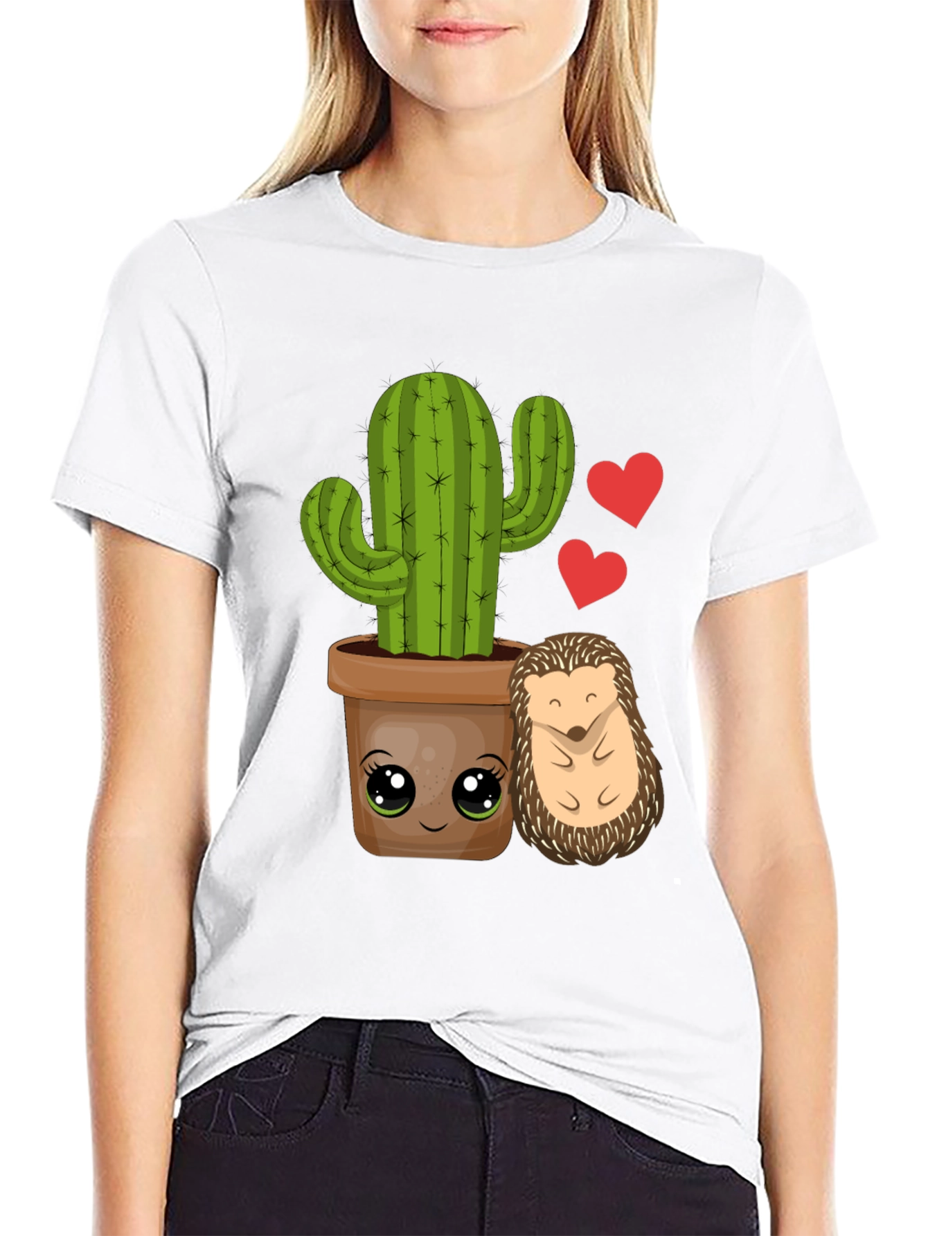 Black Cute Cactus & Hedgehog T-Shirt view 9
