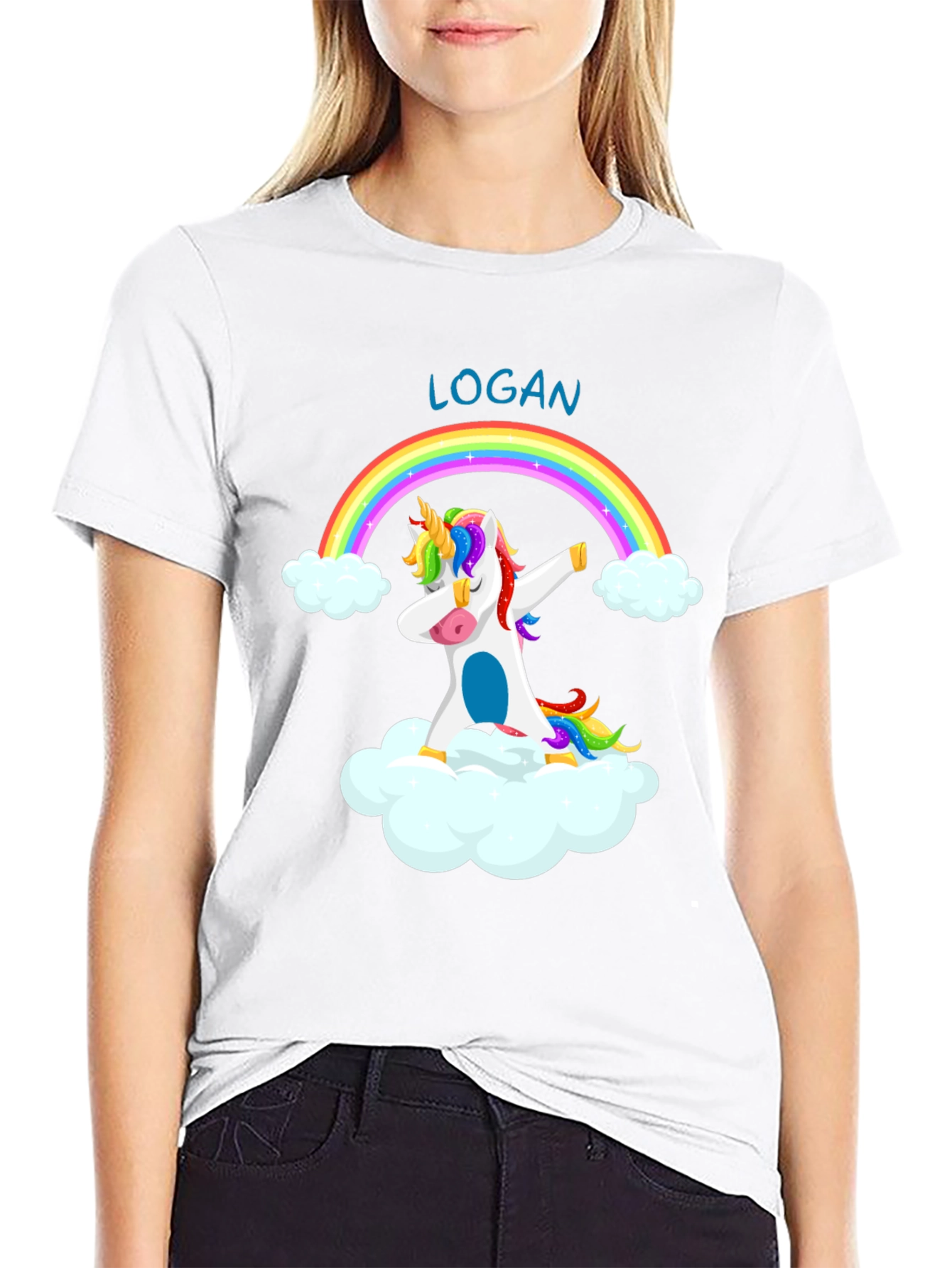 Black Logan Unicorn Dab Rainbow T-Shirt - Black Cotton Tee view 9