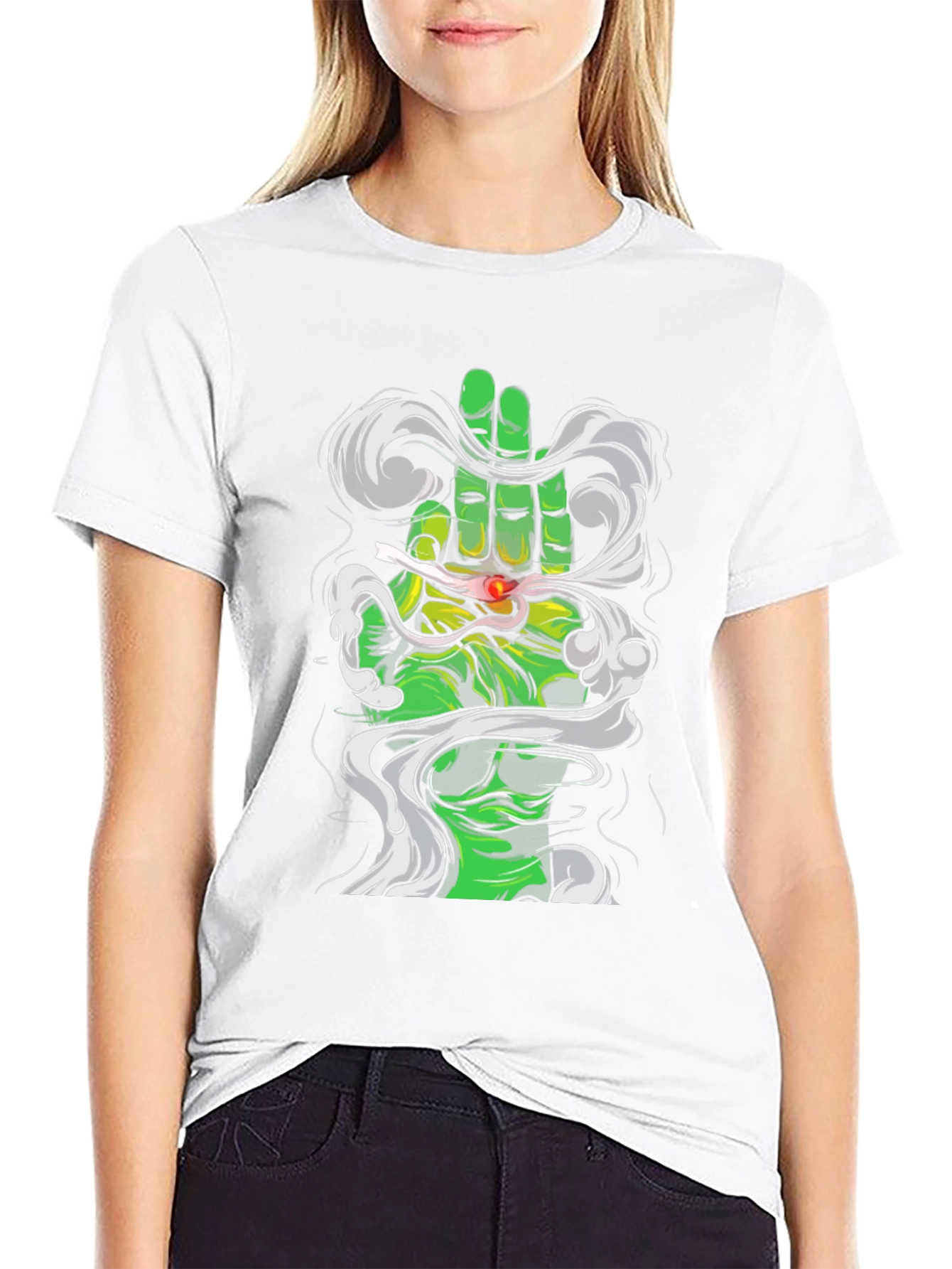 Black Green Hand Smoke T-Shirt view 9