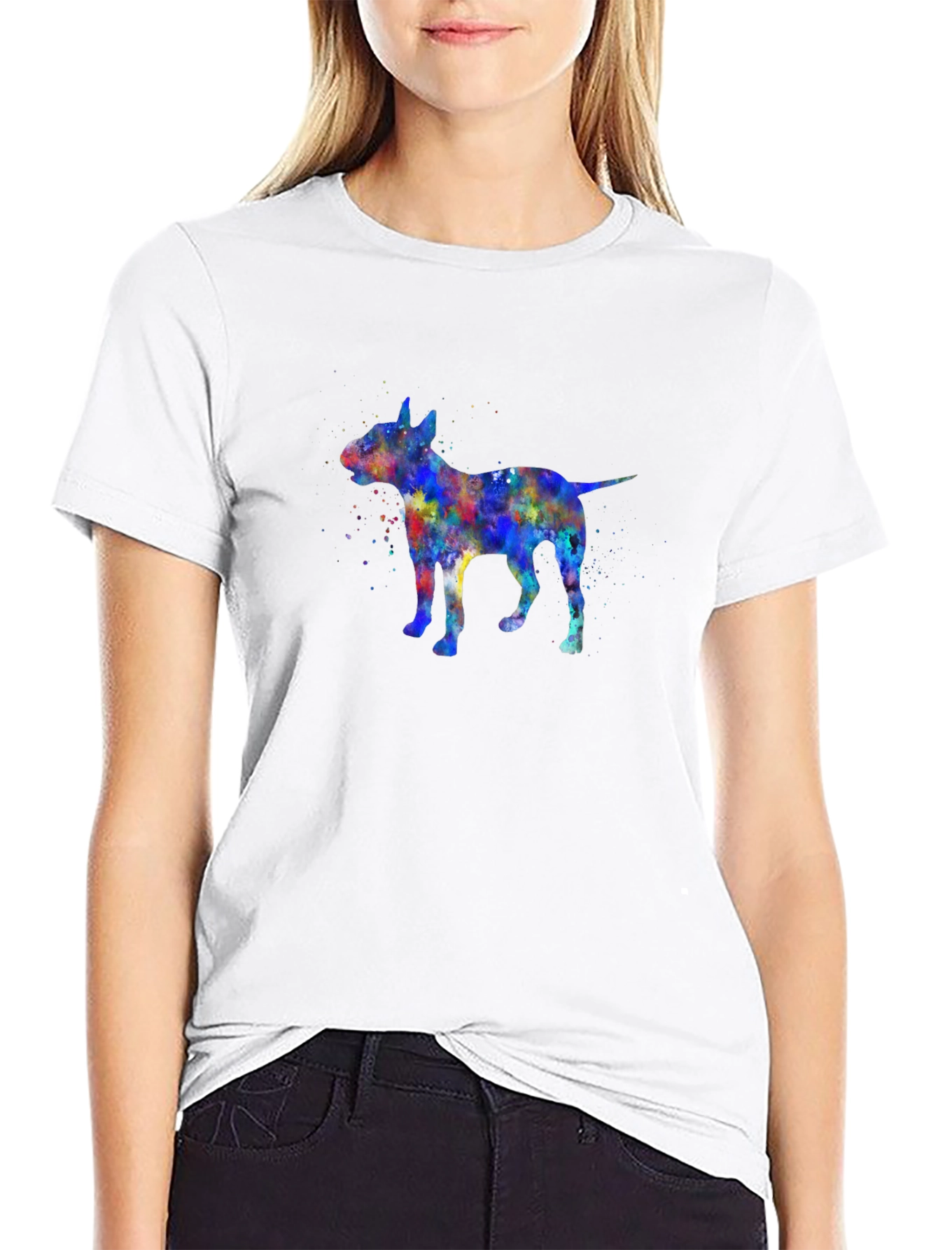 Black Watercolor Bull Terrier Graphic Tee - Black Cotton Blend view 9