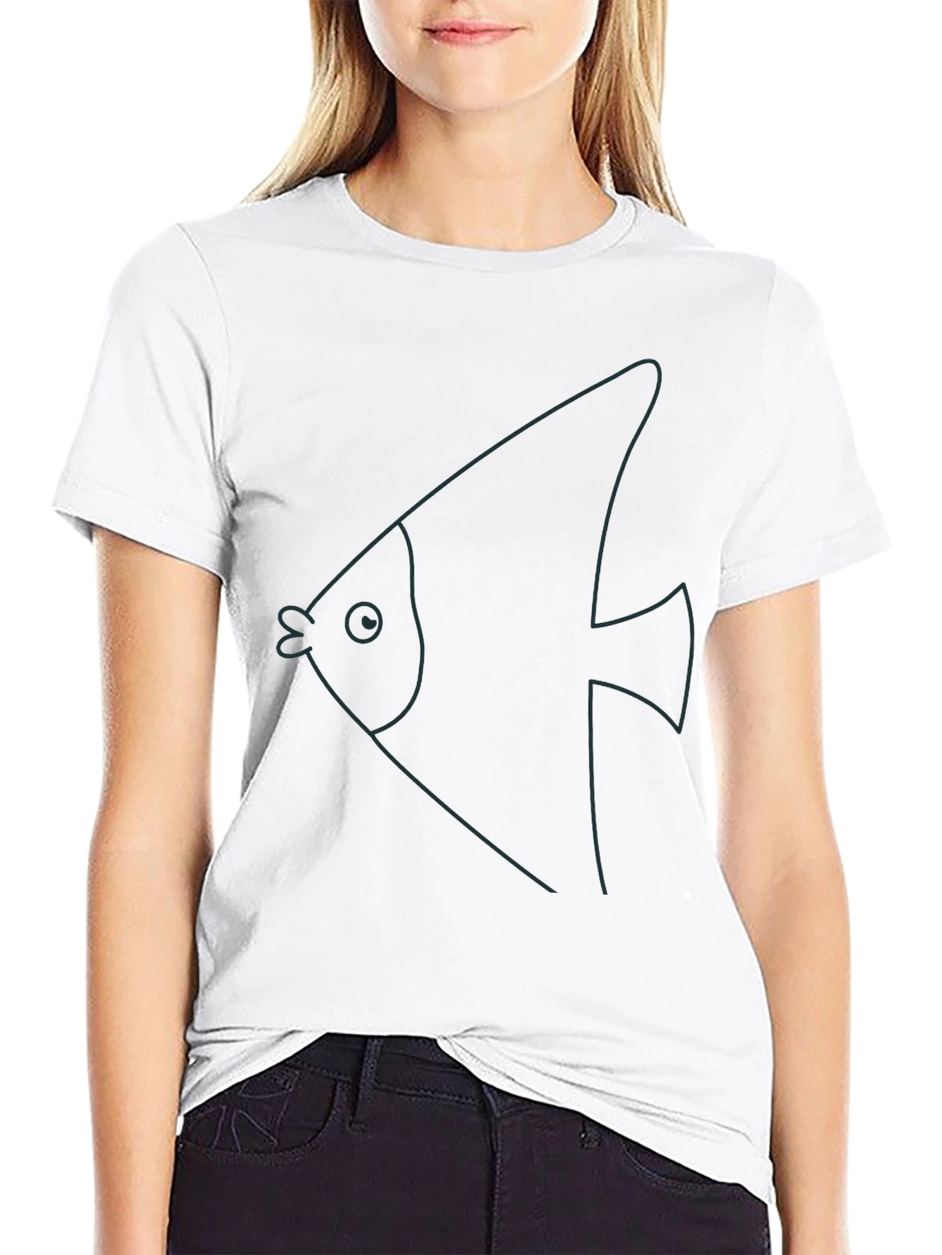 Black Minimalist Fish Graphic Tee - Black Cotton Blend view 9
