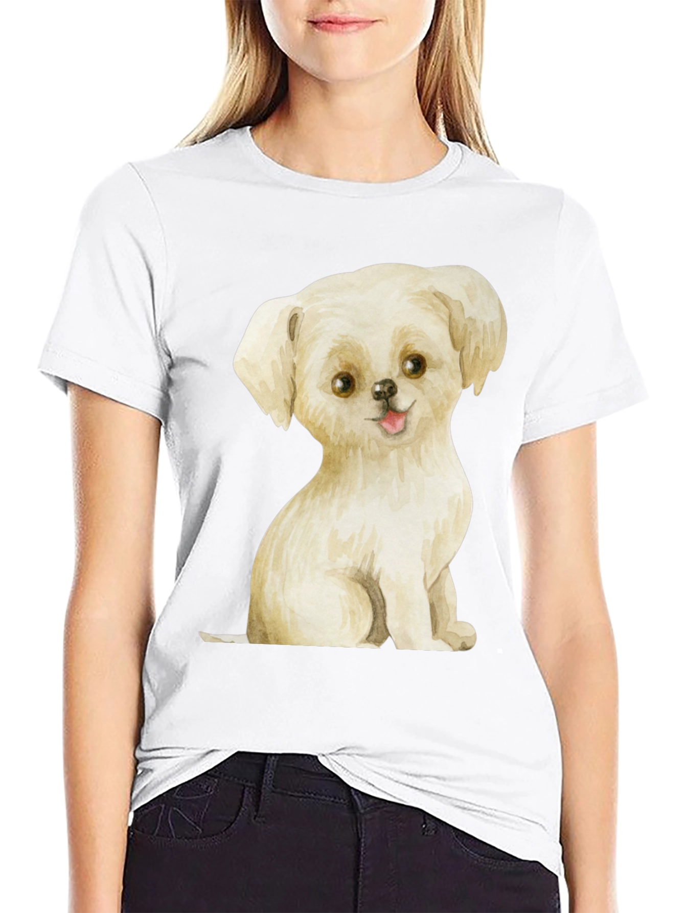 Black Cute Puppy Graphic Tee - Unisex Black T-Shirt view 9