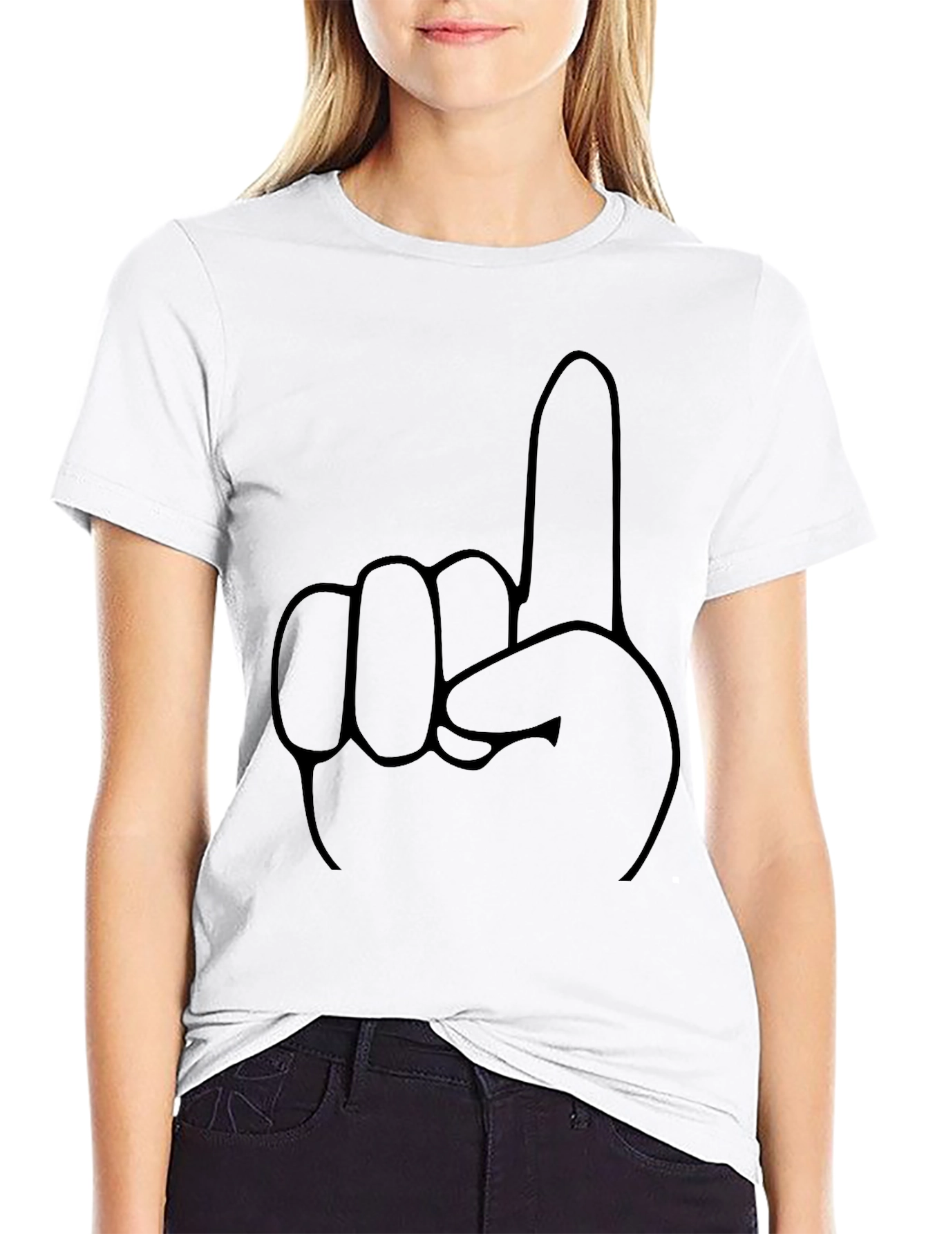 Black One Finger Gesture Black T-Shirt view 9