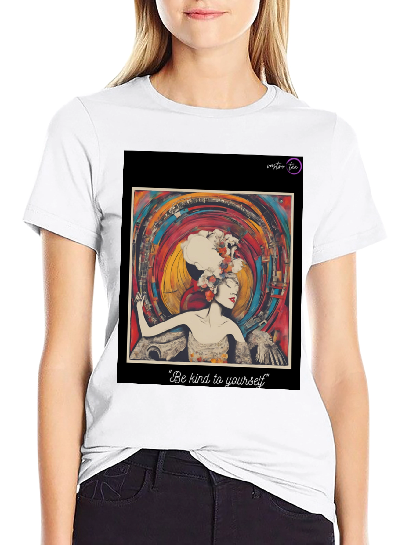 Black Artistic Woman Graphic Print Black T-Shirt view 9