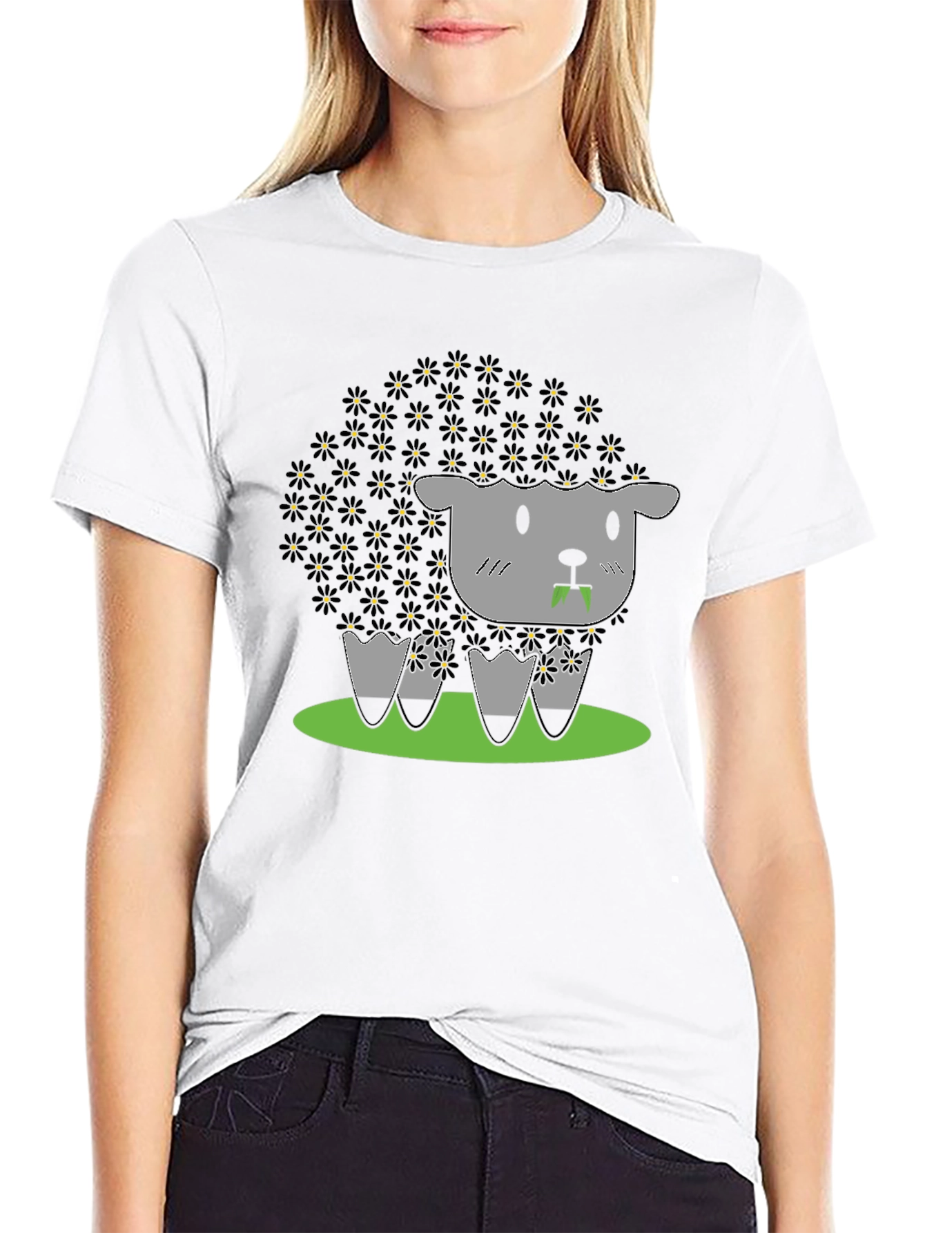 Black Black Sheep T-Shirt - Floral Wool Design view 9