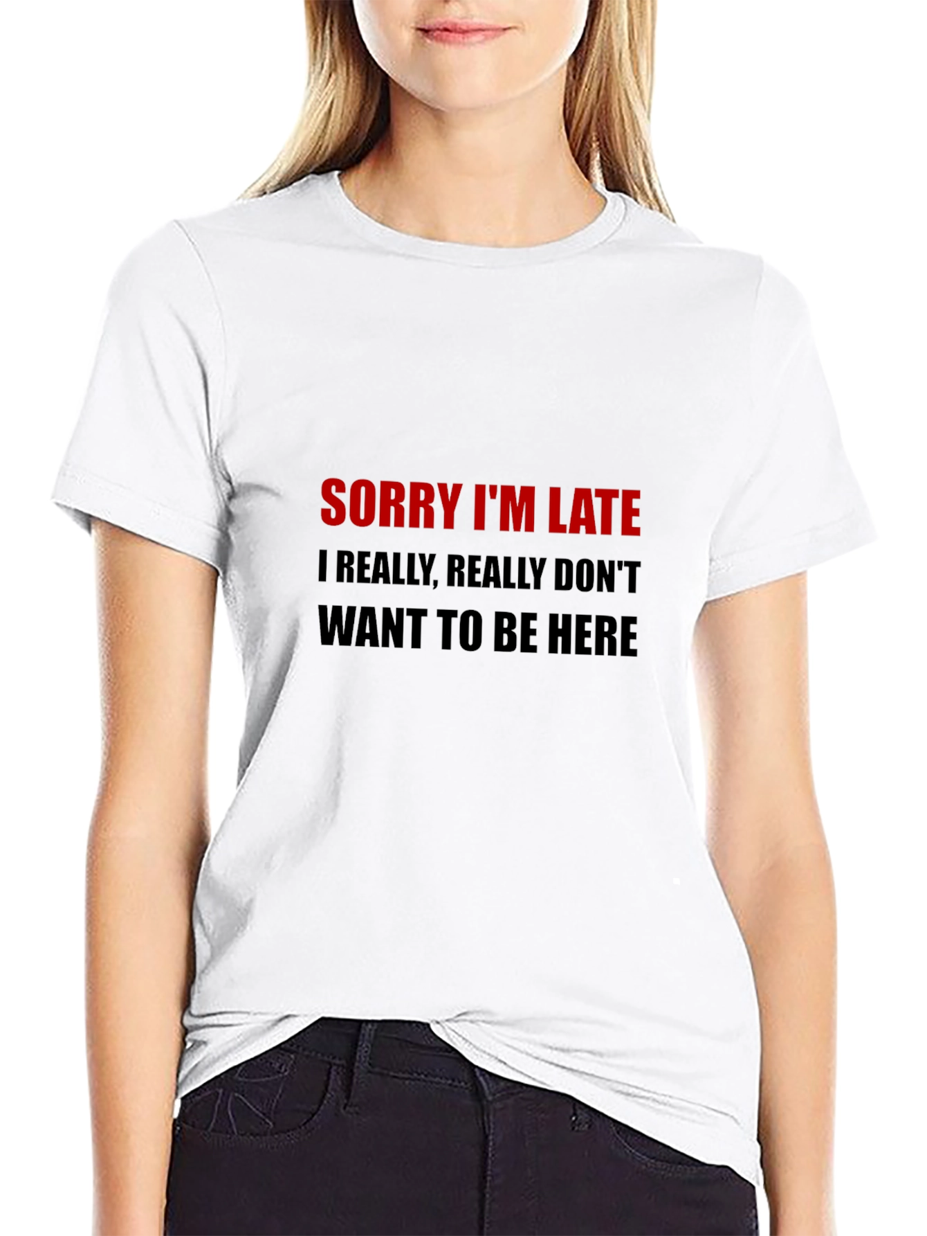 Black Sorry I'm Late Graphic Tee - Sarcastic Humor T-Shirt view 9