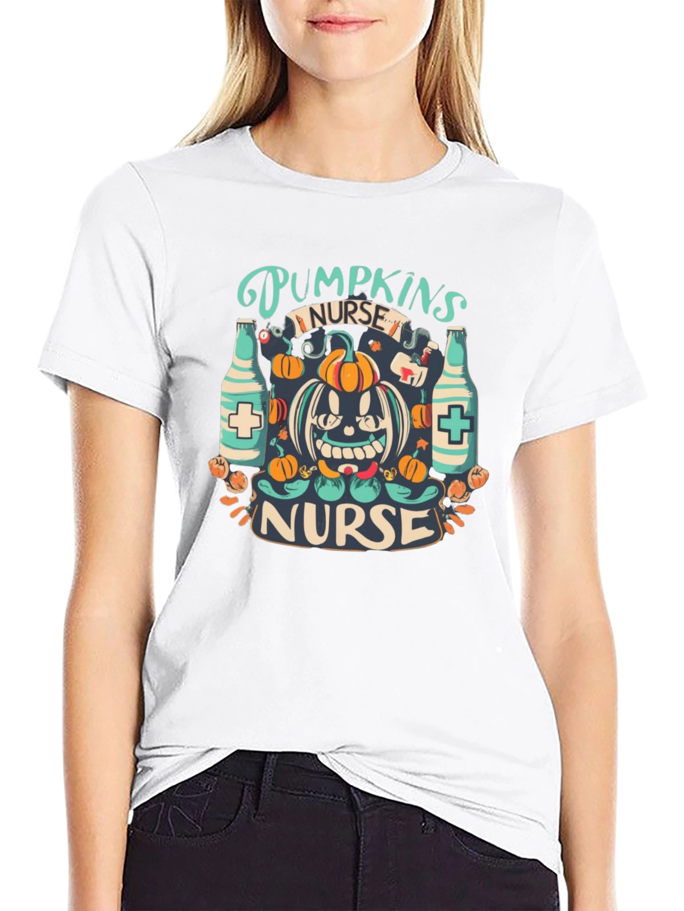 Black Halloween Nurse Pumpkin T-Shirt view 9