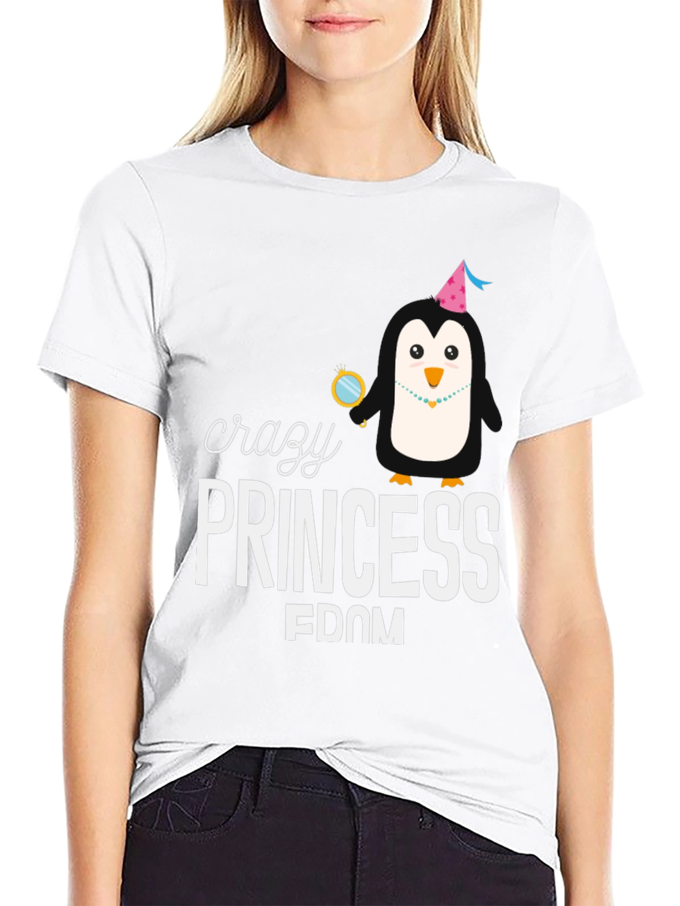 Black Crazy Princess Penguin Graphic Tee view 9