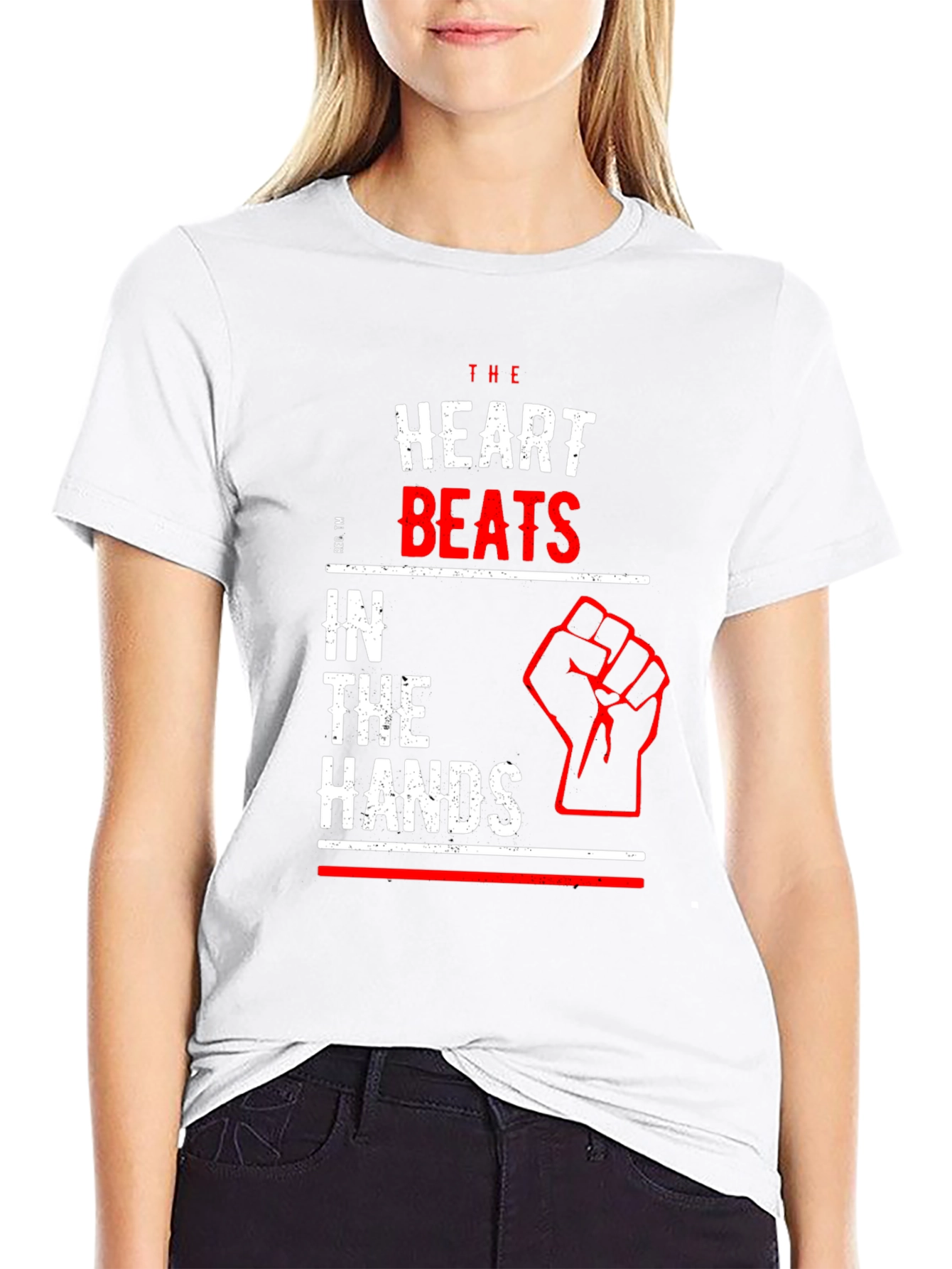 Black Heart Beats in the Hands Graphic Tee - Bold Statement T-Shirt view 9
