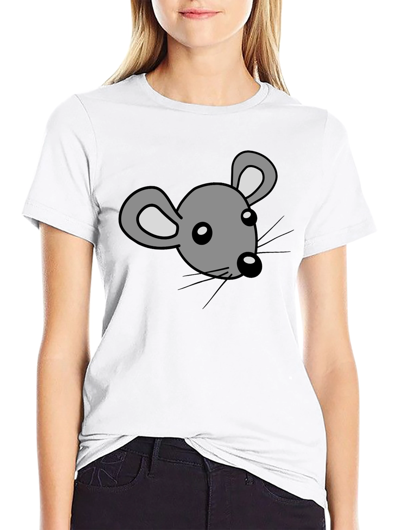 Black Cartoon Mouse Graphic Print Black T-Shirt view 9
