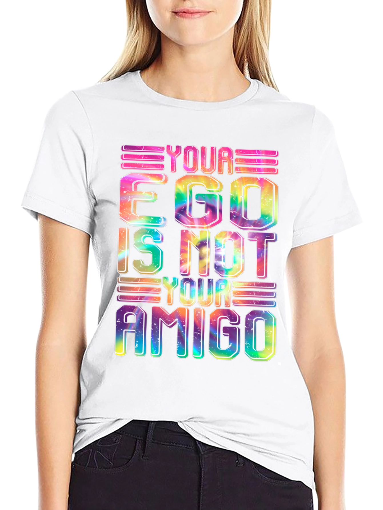 Black Colorful Ego Graphic Tee - Your Ego Is Not Your Amigo view 9
