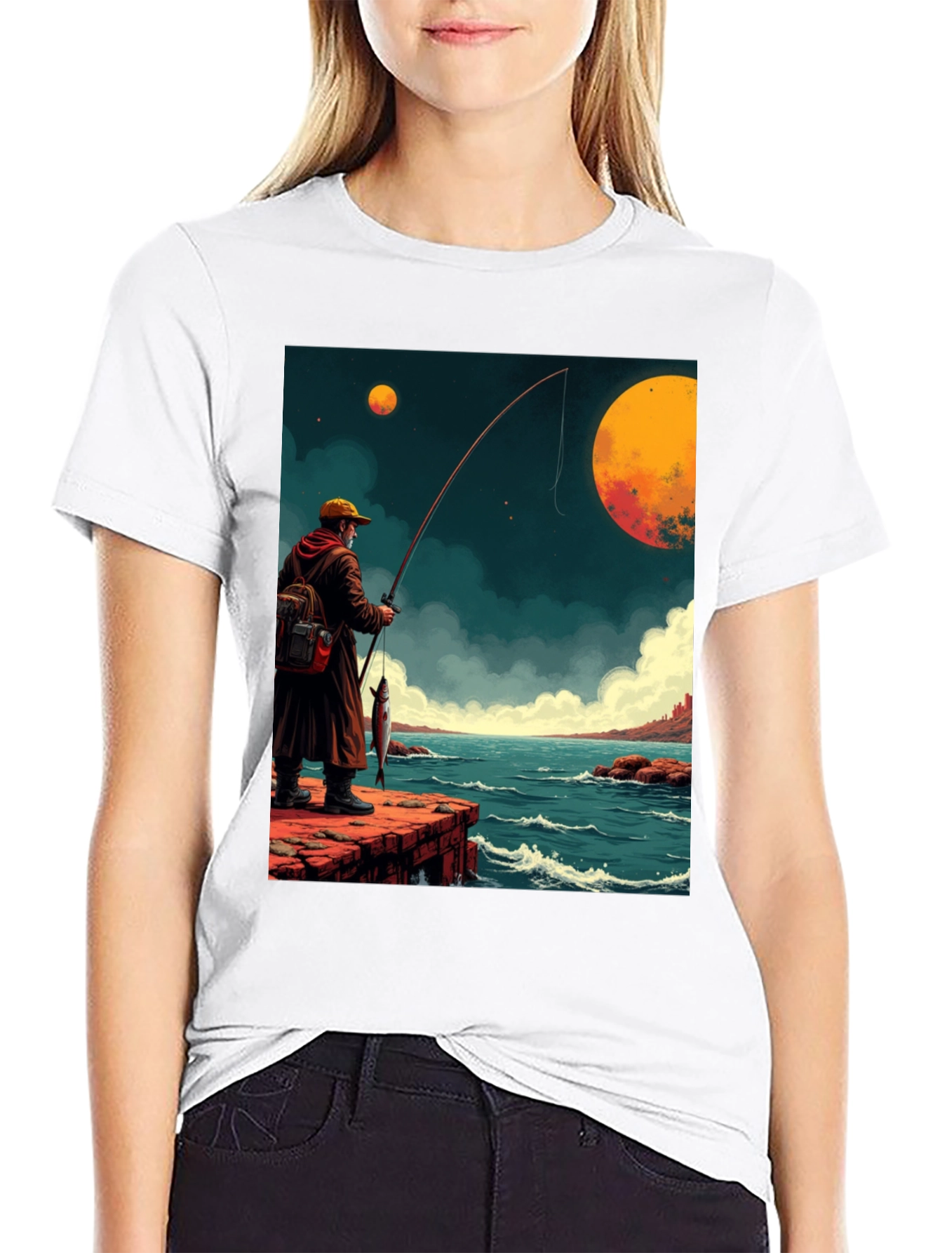 Black Retro Fishing Graphic Tee view 9