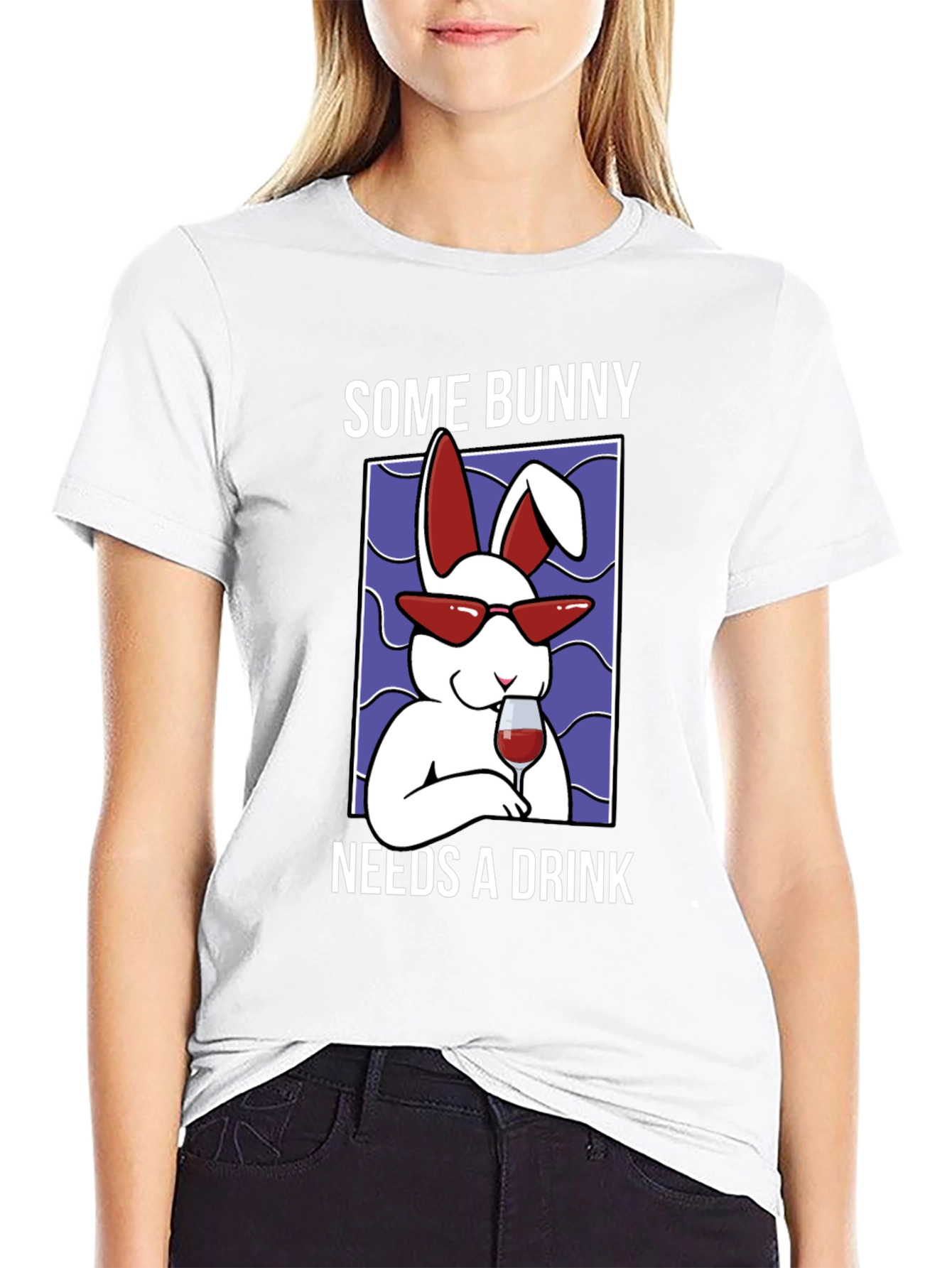 Black Some Bunny Needs a Drink Graphic T-Shirt view 9