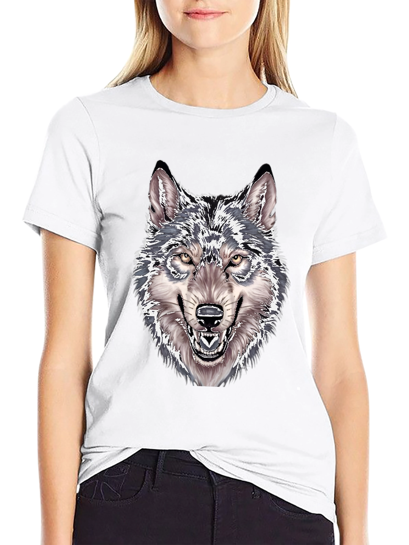Black Wolf Graphic Print Black T-Shirt view 9