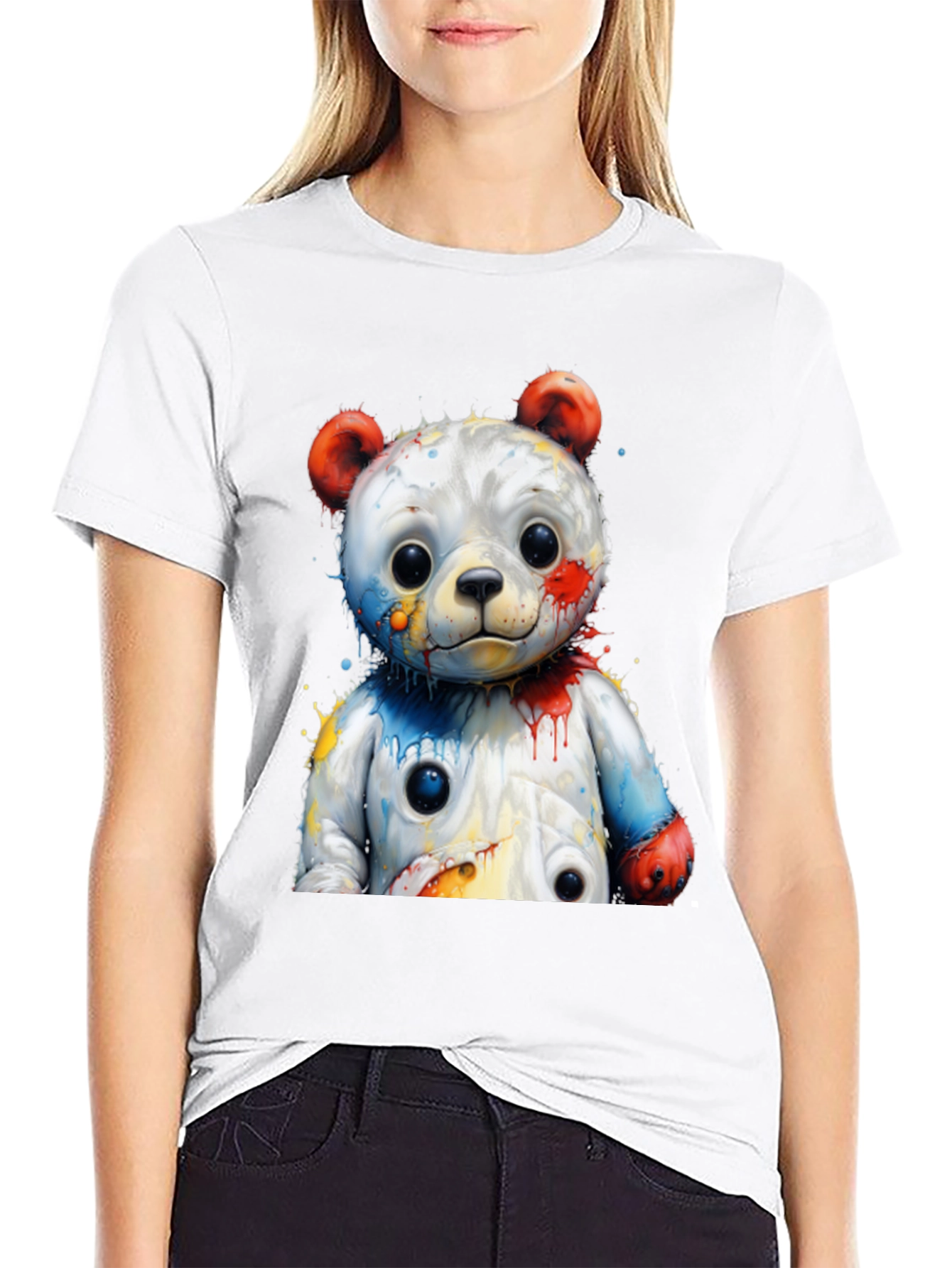 Black Watercolor Bear Graphic Tee - Black Cotton Blend view 9