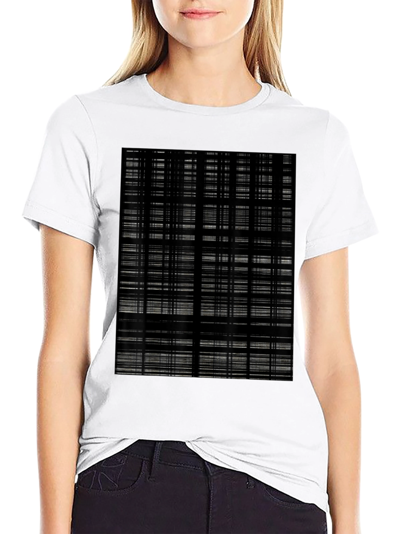 Black Modern Grid T-Shirt - Abstract Design view 9