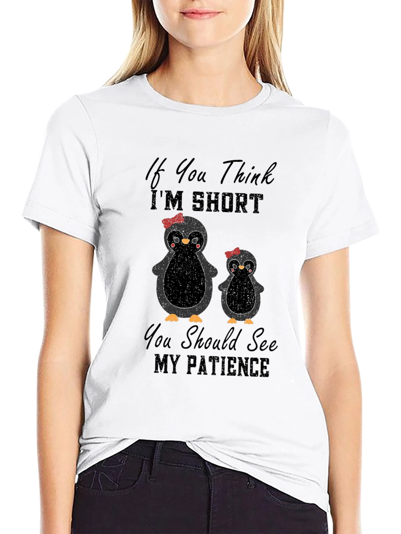 Black Funny Penguin T-Shirt - If You Think I'm Short view 9