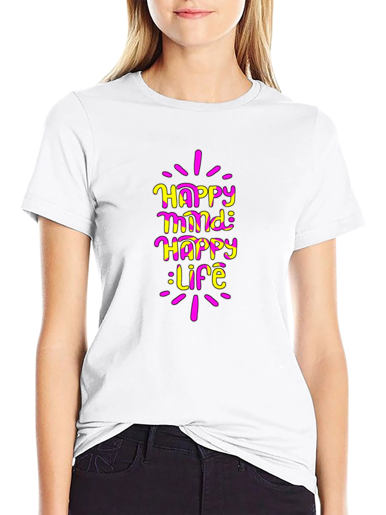 Black Happy Mind Happy Life Graphic T-Shirt view 9