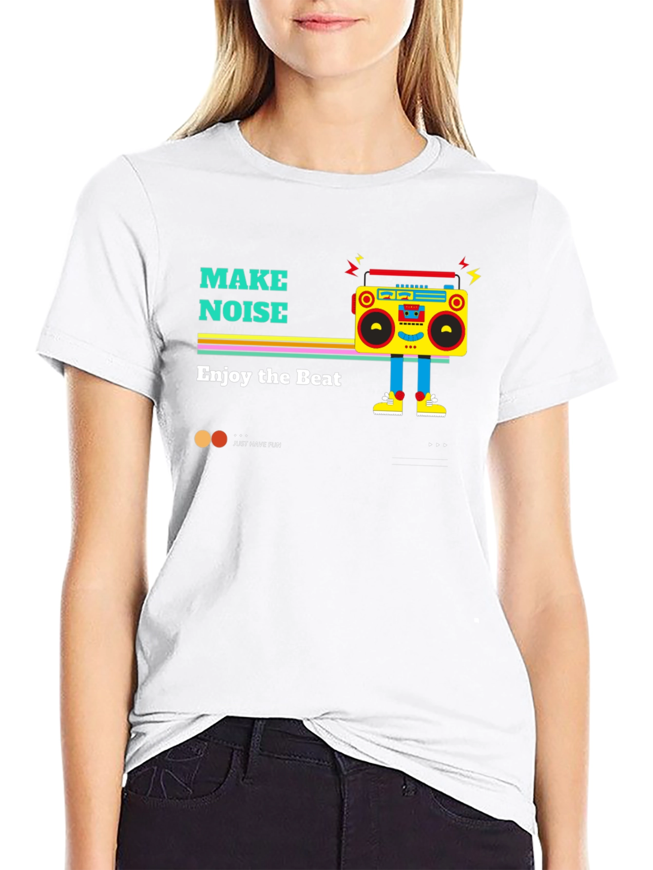 Black Retro Boombox Graphic Tee - Make Noise, Enjoy the Beat view 9