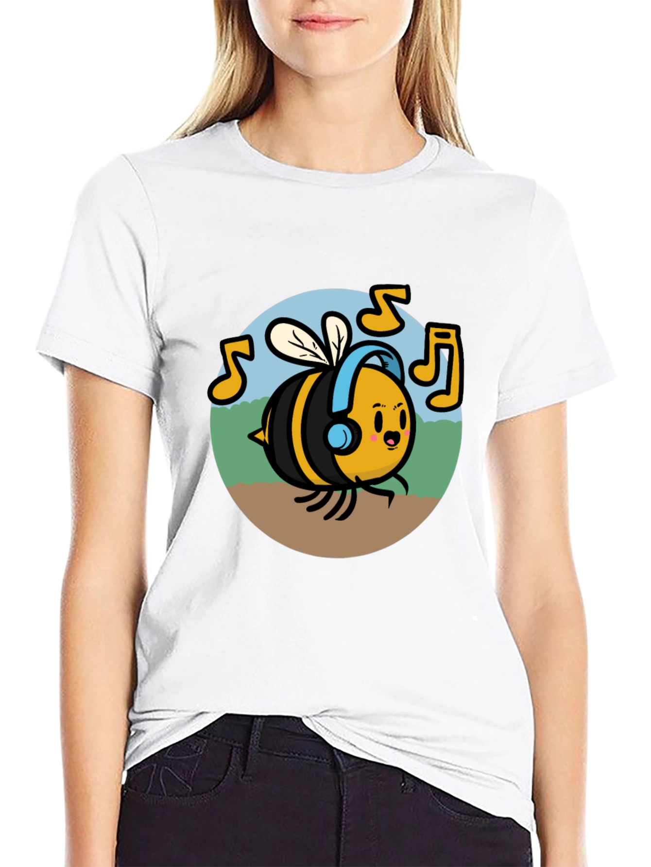 Black Musical Bee Graphic Tee - Black Cotton T-Shirt view 9