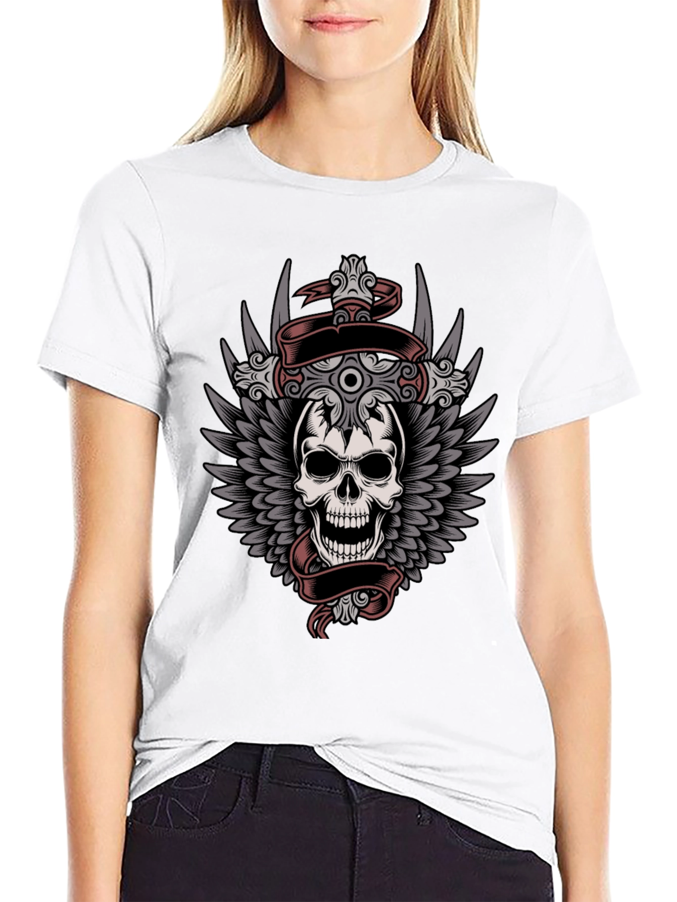 Black Skull & Wings Graphic Tee - Men's Black T-Shirt view 9