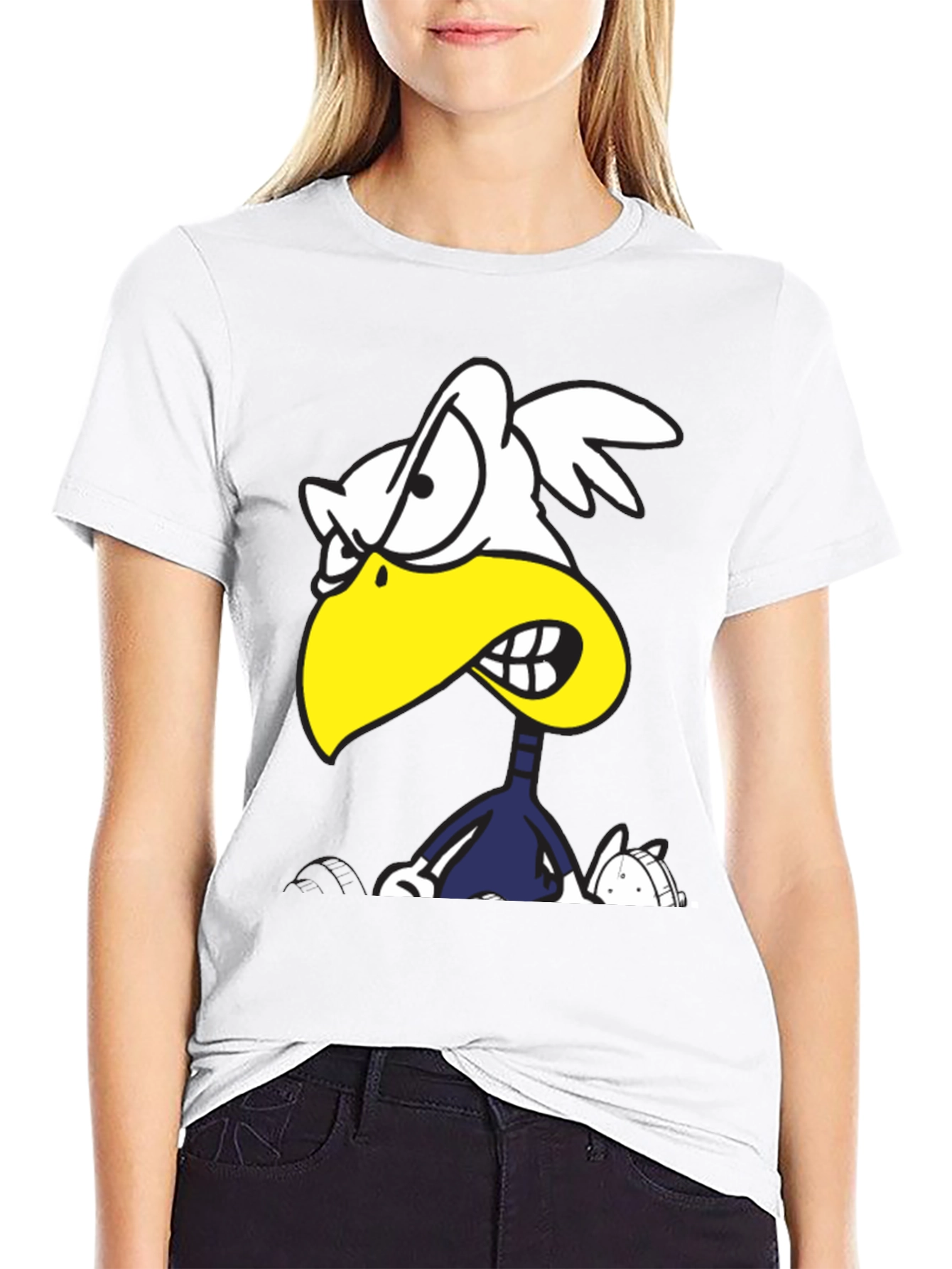 Black Angry Cartoon Bird Graphic Tee - Black Cotton T-Shirt view 9