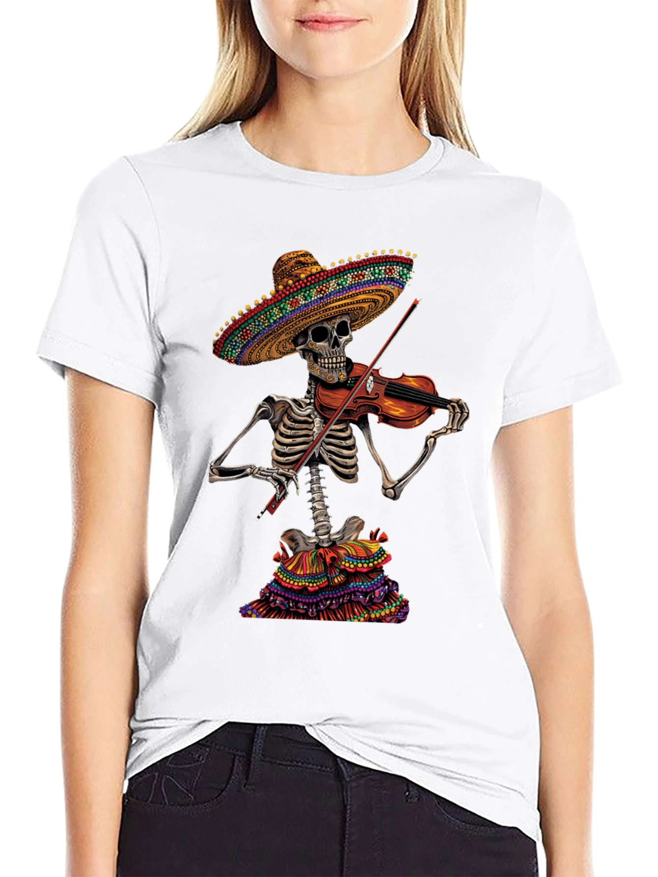 Black Skeleton Mariachi T-Shirt - Day of the Dead Style view 9