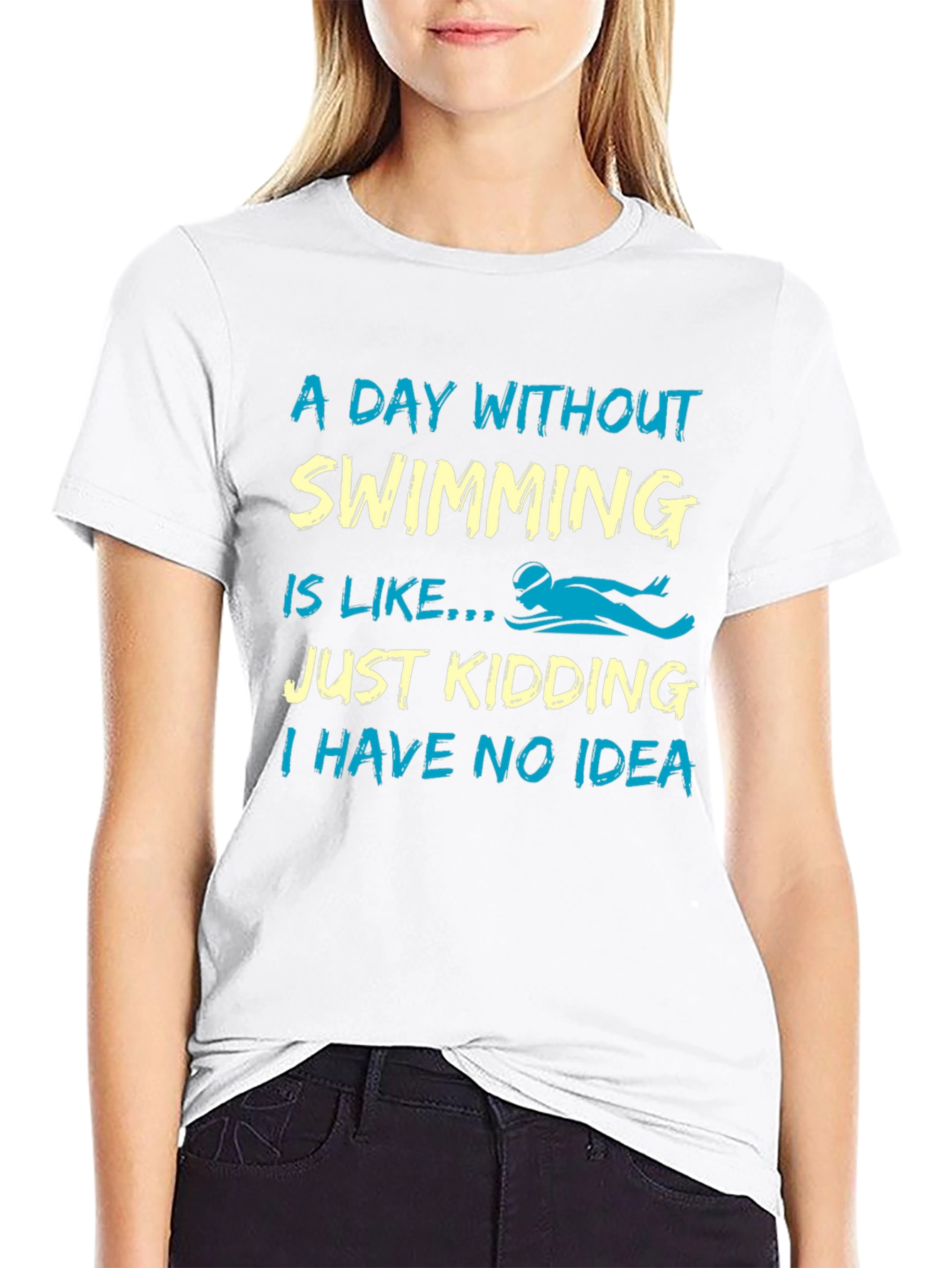 Black Funny Swimming T-Shirt - "A Day Without Swimming" view 9