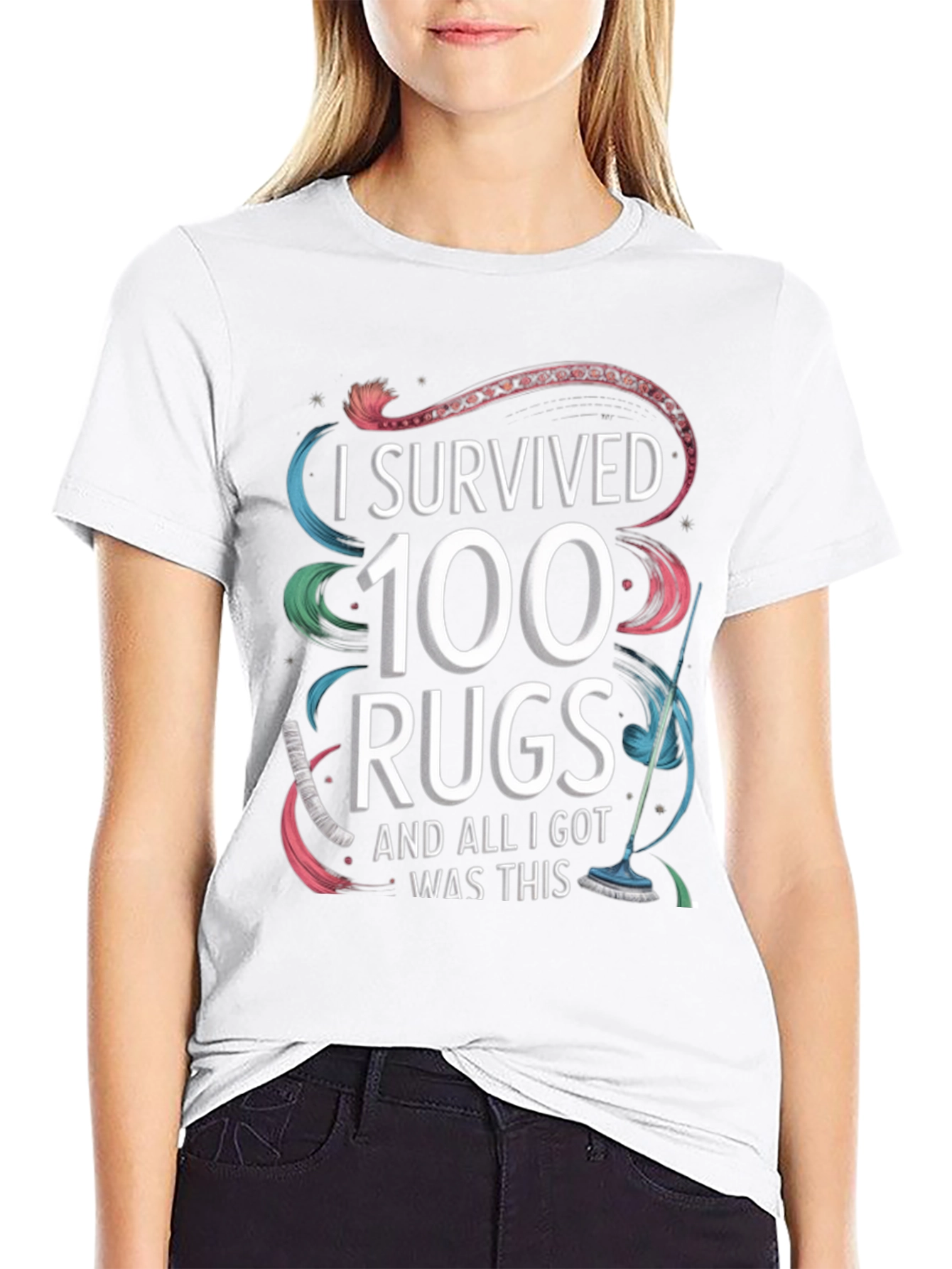 Black I Survived 100 Rugs T-Shirt Funny Cleaning Tee view 9