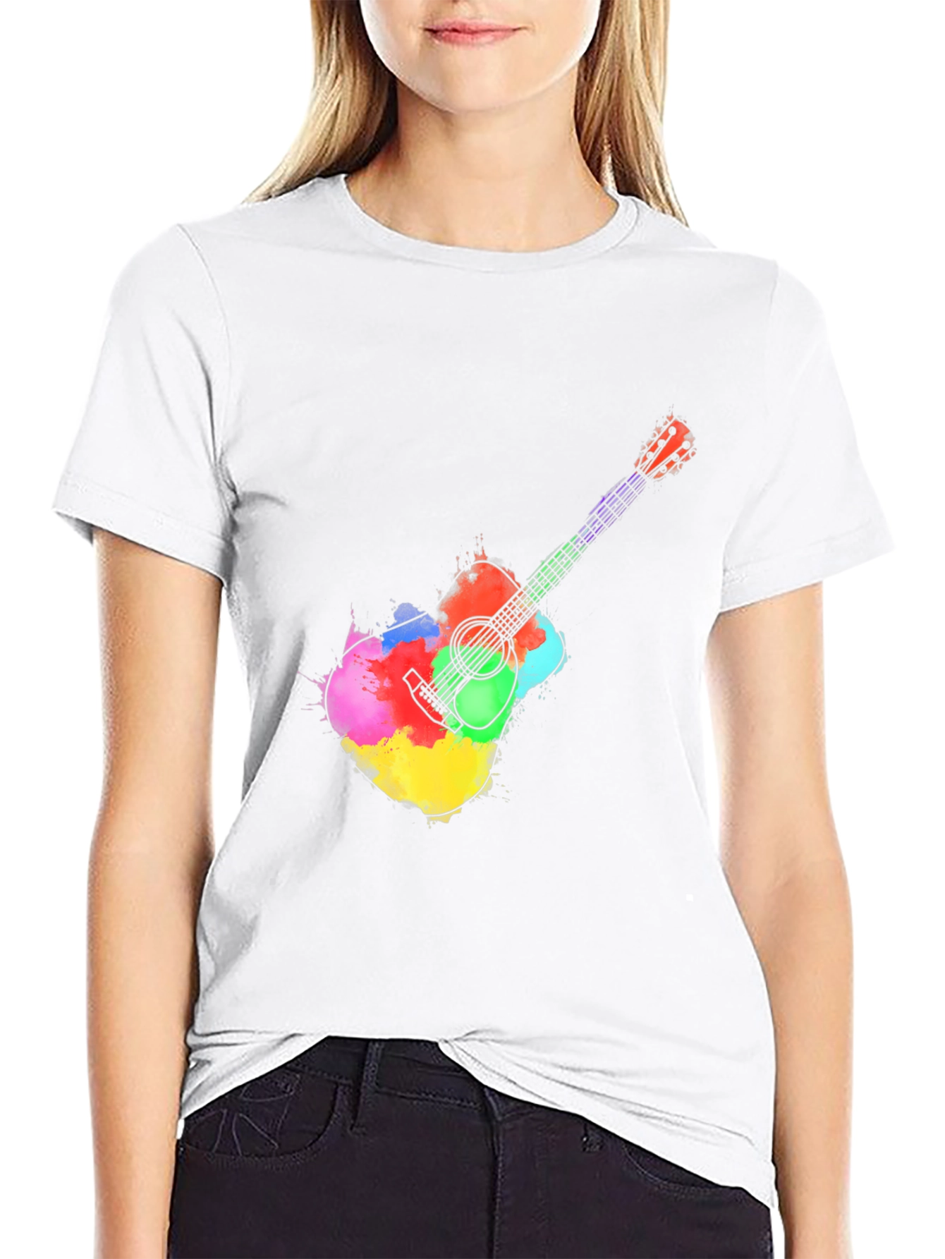 Black Watercolor Guitar Graphic Tee - Black T-Shirt view 9