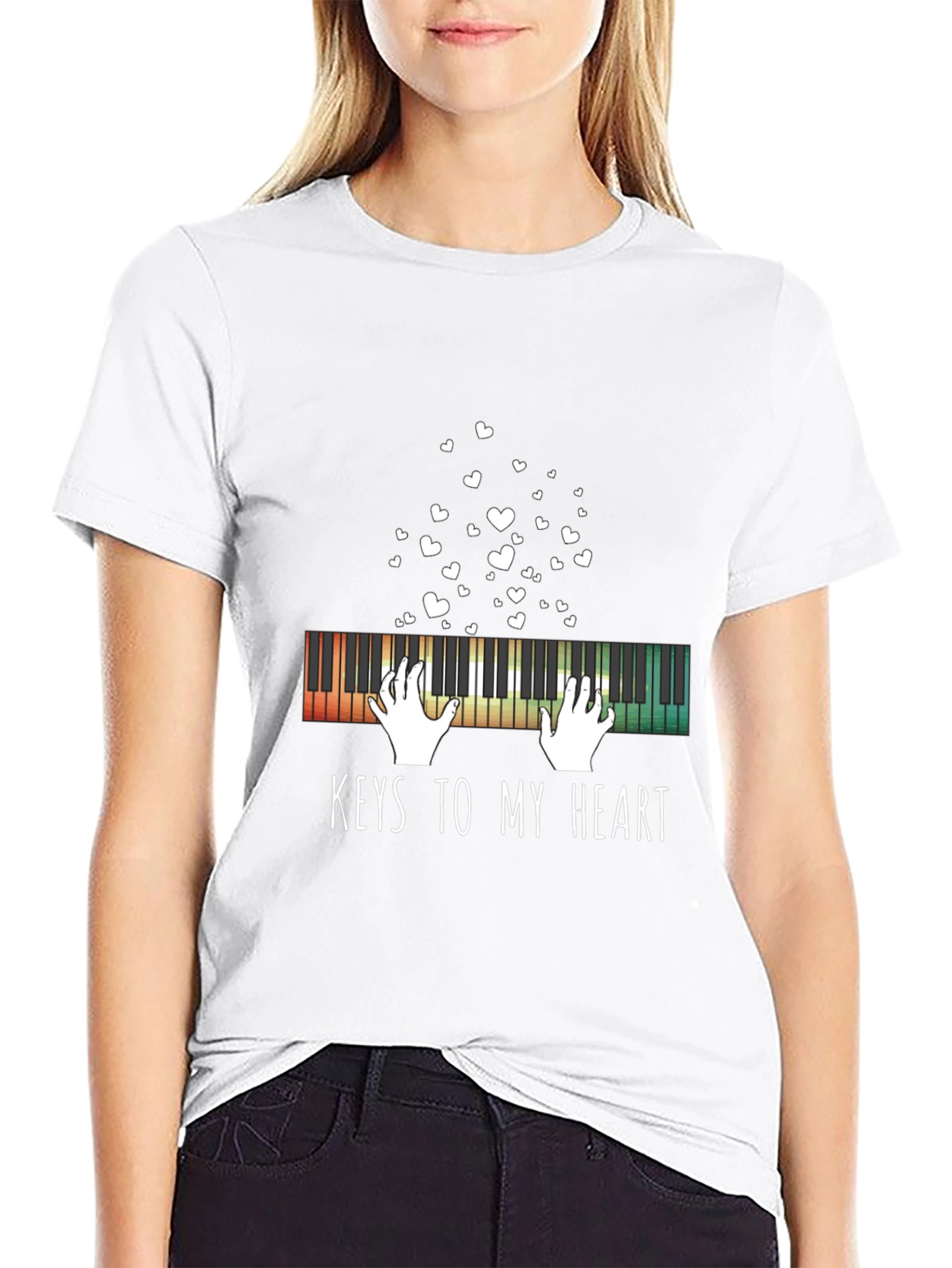 Black Piano Keys to My Heart Graphic Tee - Black view 9