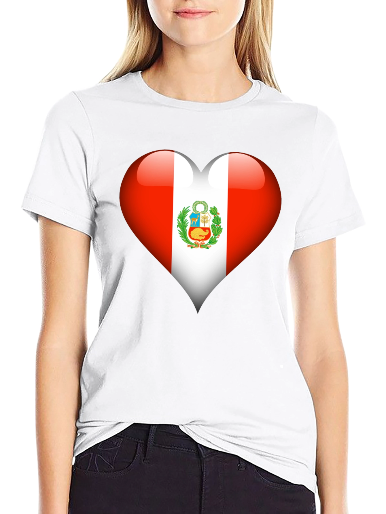 Black Peru Flag Heart T-Shirt - Show Your Pride view 9
