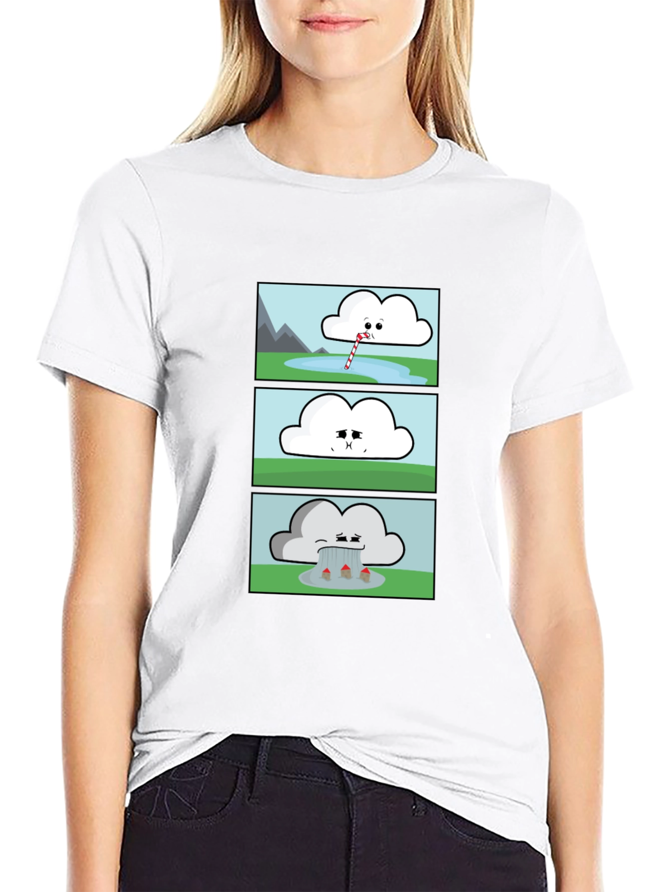 Black Funny Cloud Comic Black T-Shirt view 9
