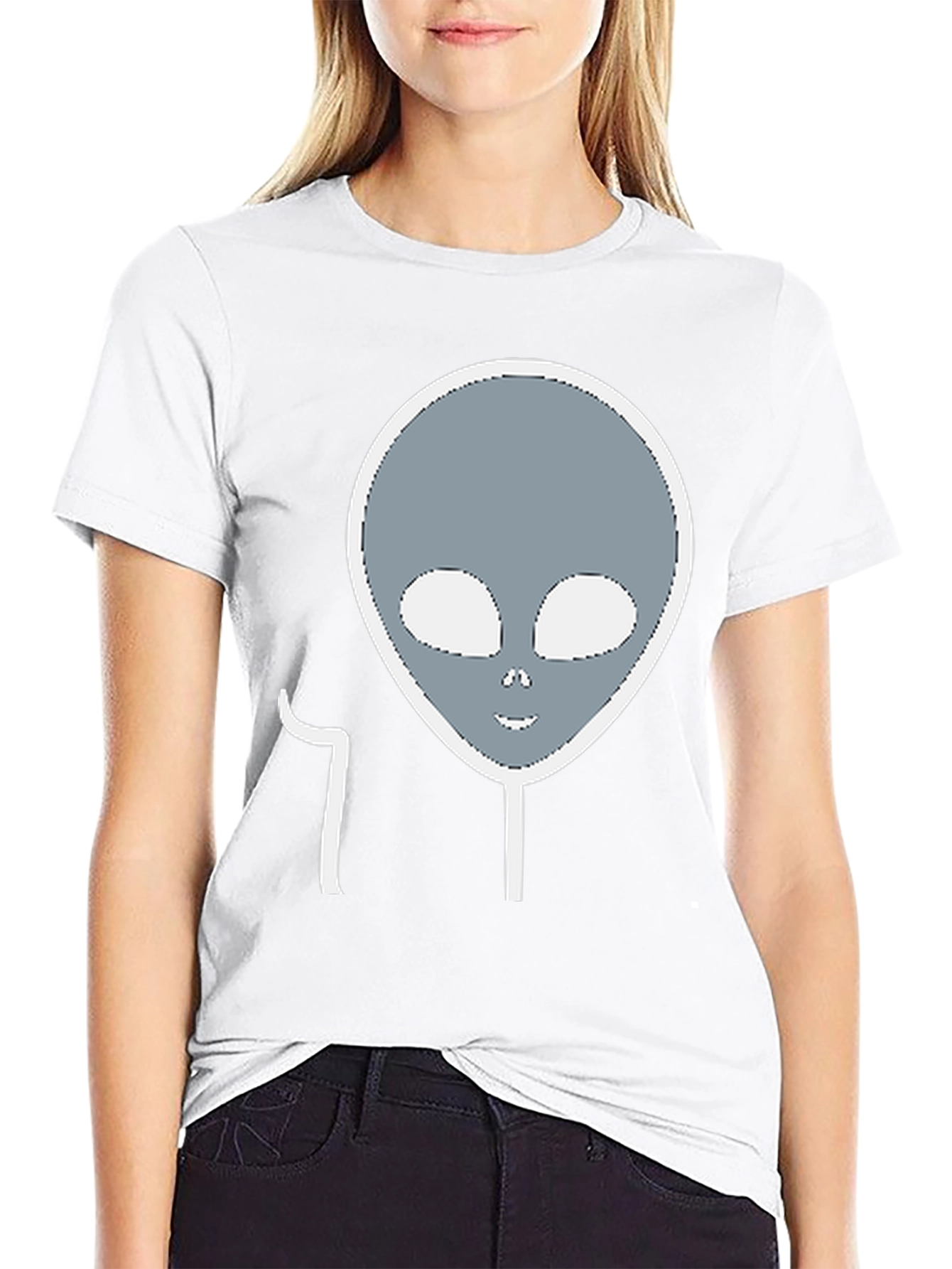 Black Alien Head Graphic Tee - Black Cotton Blend view 9