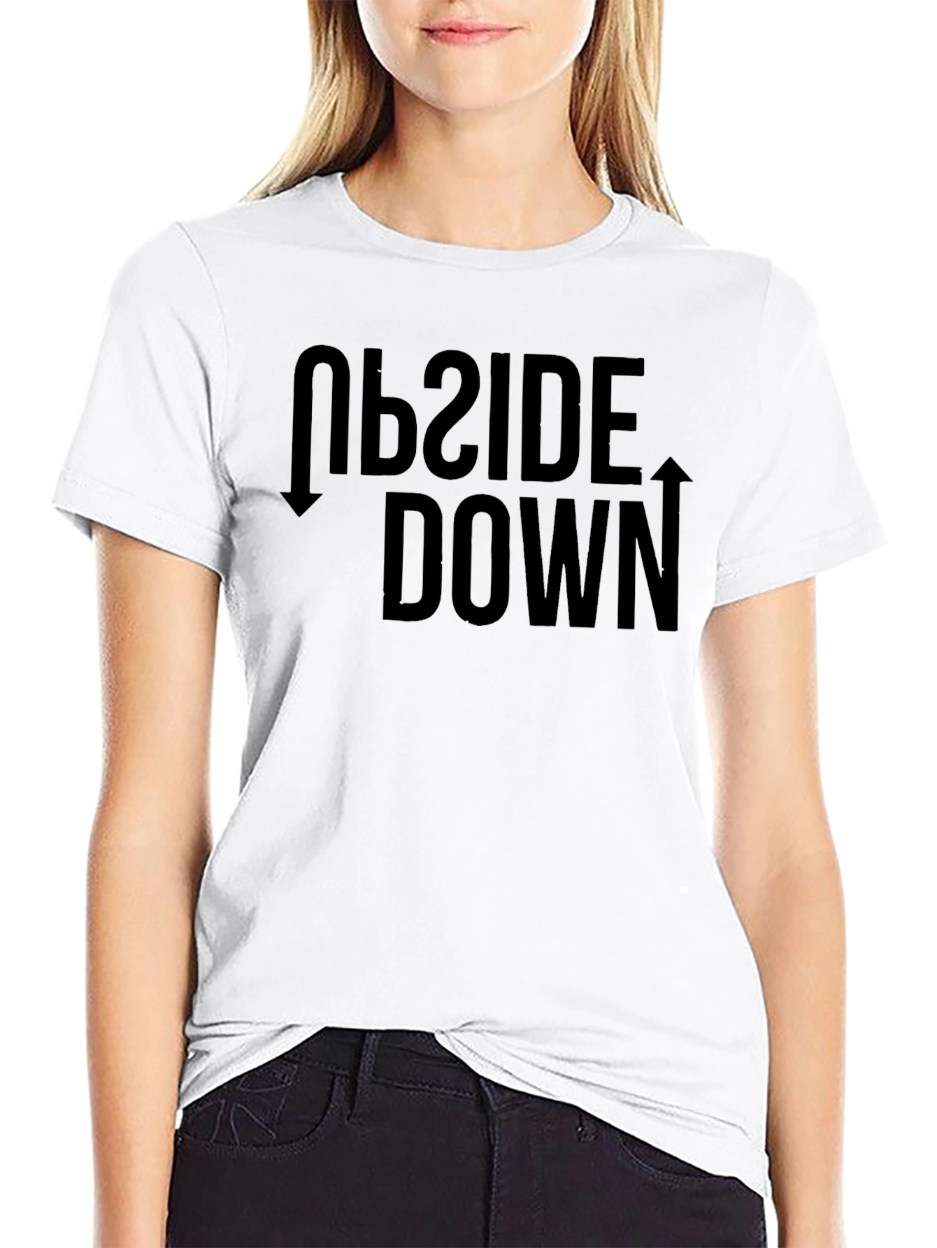 Black Upside Down Graphic Tee - Black Cotton T-Shirt view 9