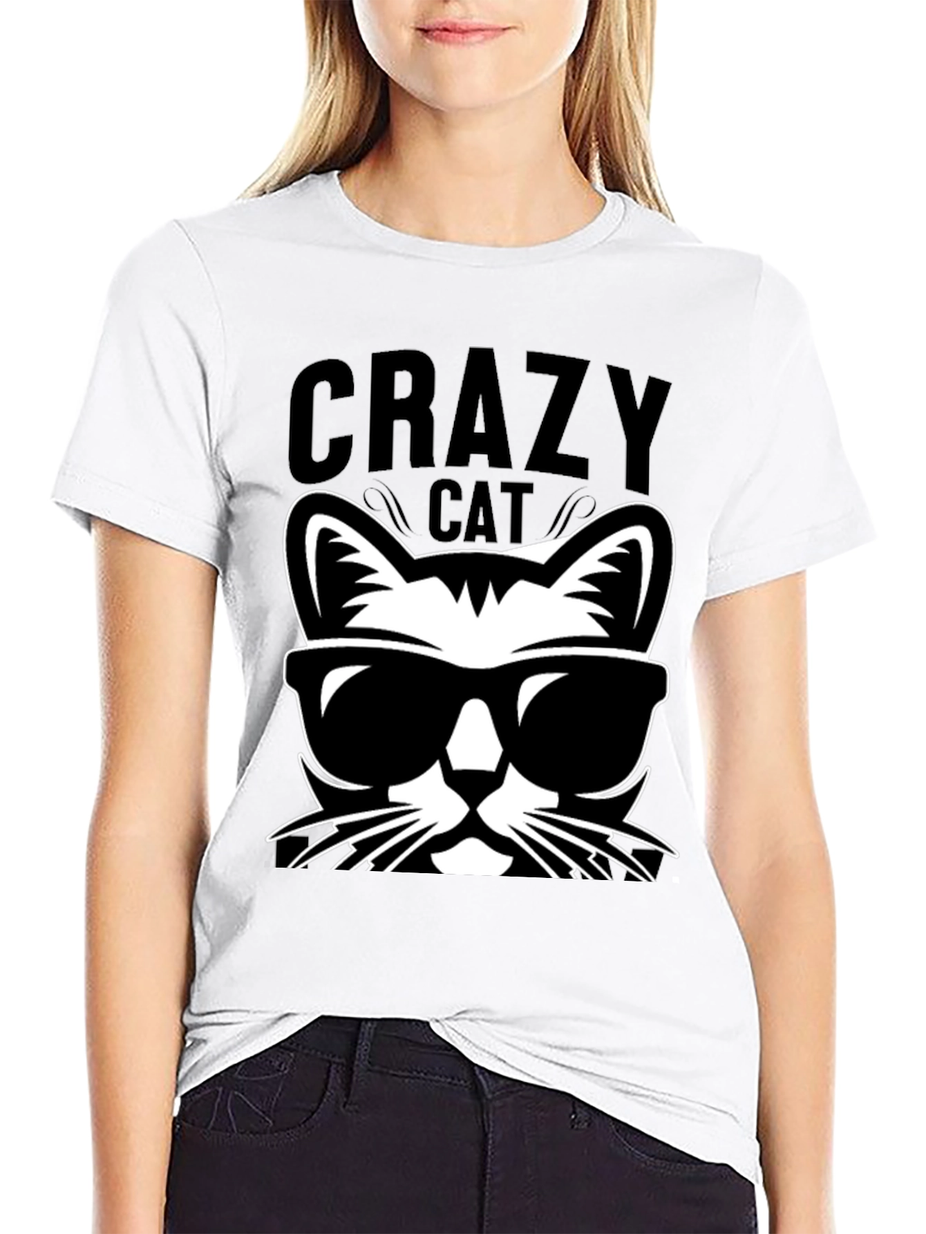 Black Crazy Cat Graphic Tee - Cool Cat T-Shirt view 9
