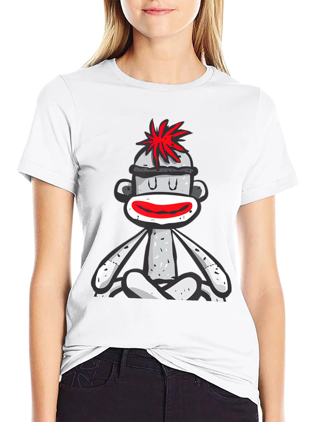 Black Sock Monkey T-Shirt - Meditating Design view 9