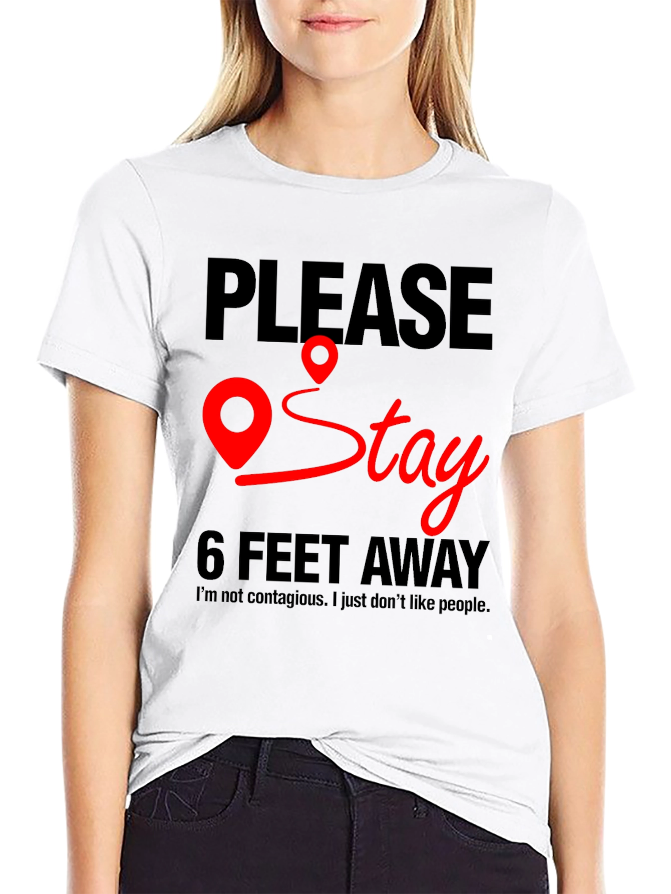 Black Please Stay 6 Feet Away T-Shirt view 9