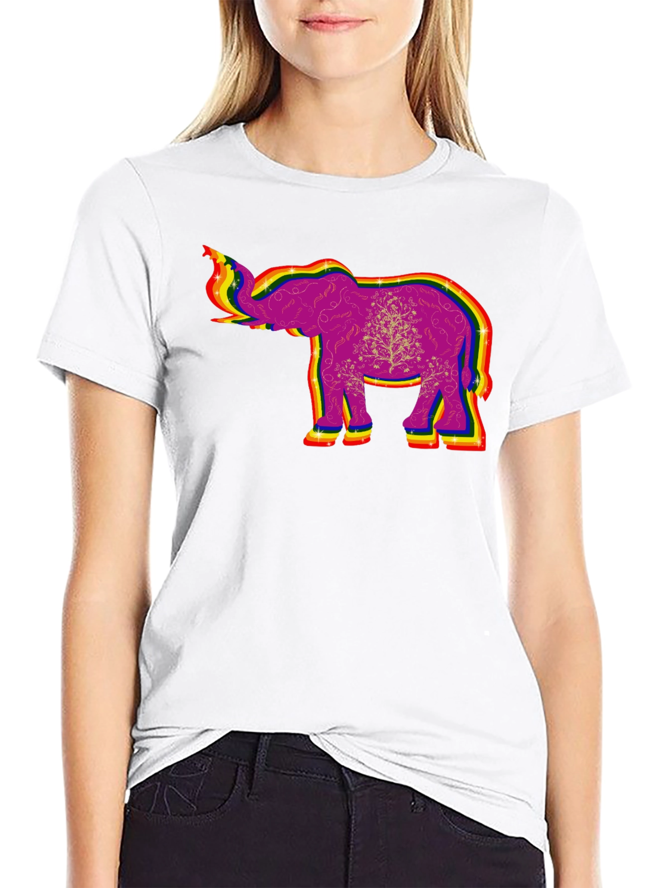 Black Rainbow Elephant Graphic Tee - Unique Design view 9